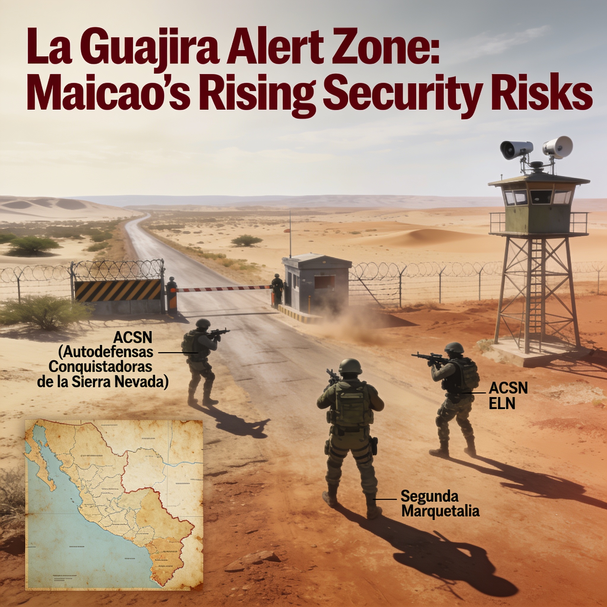 La Guajira entra en zona de alerta por disputa territorial — Política, ilustración editorial