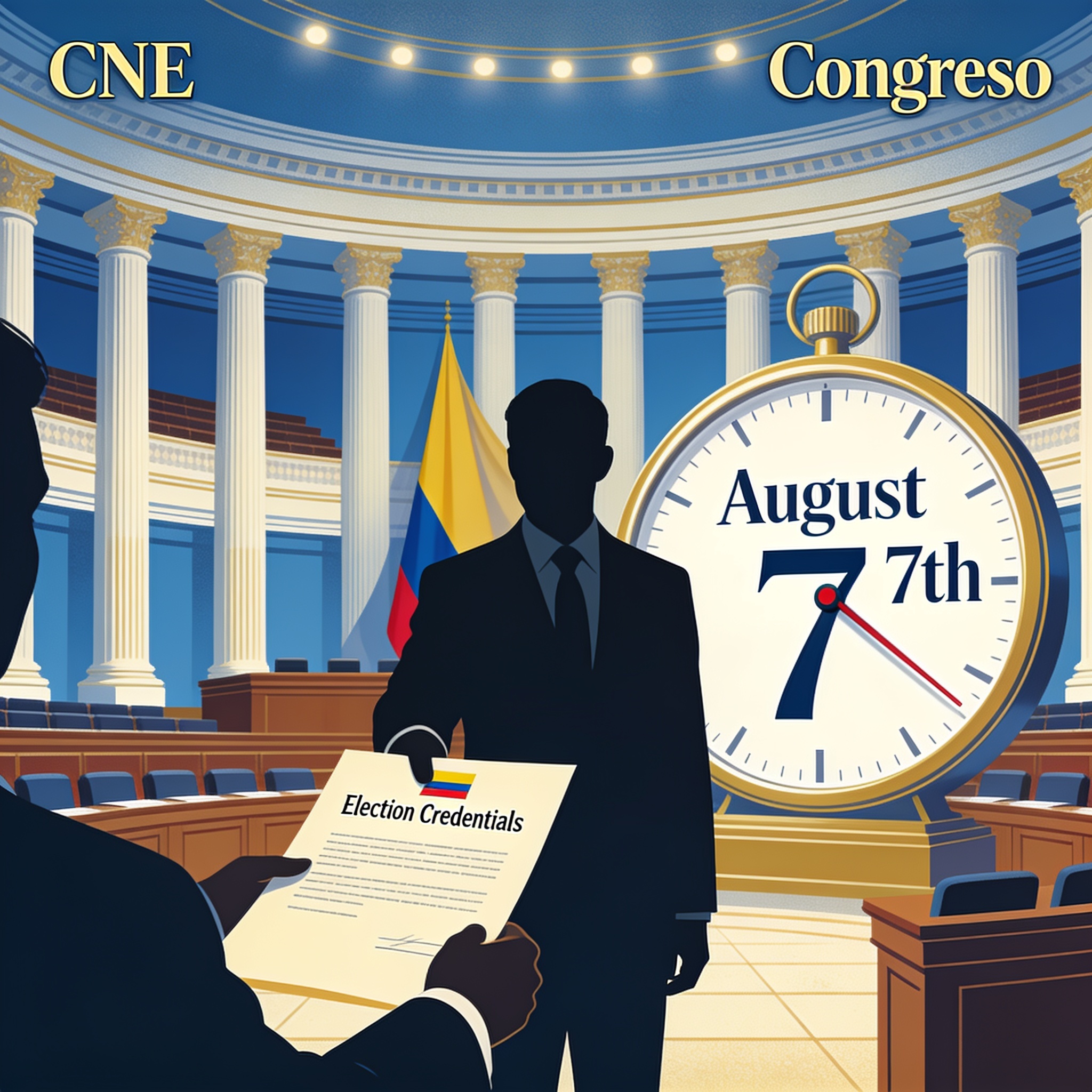 De la Espriella recibe la credencial y empieza el reloj del 7 de agosto — Política, ilustración editorial