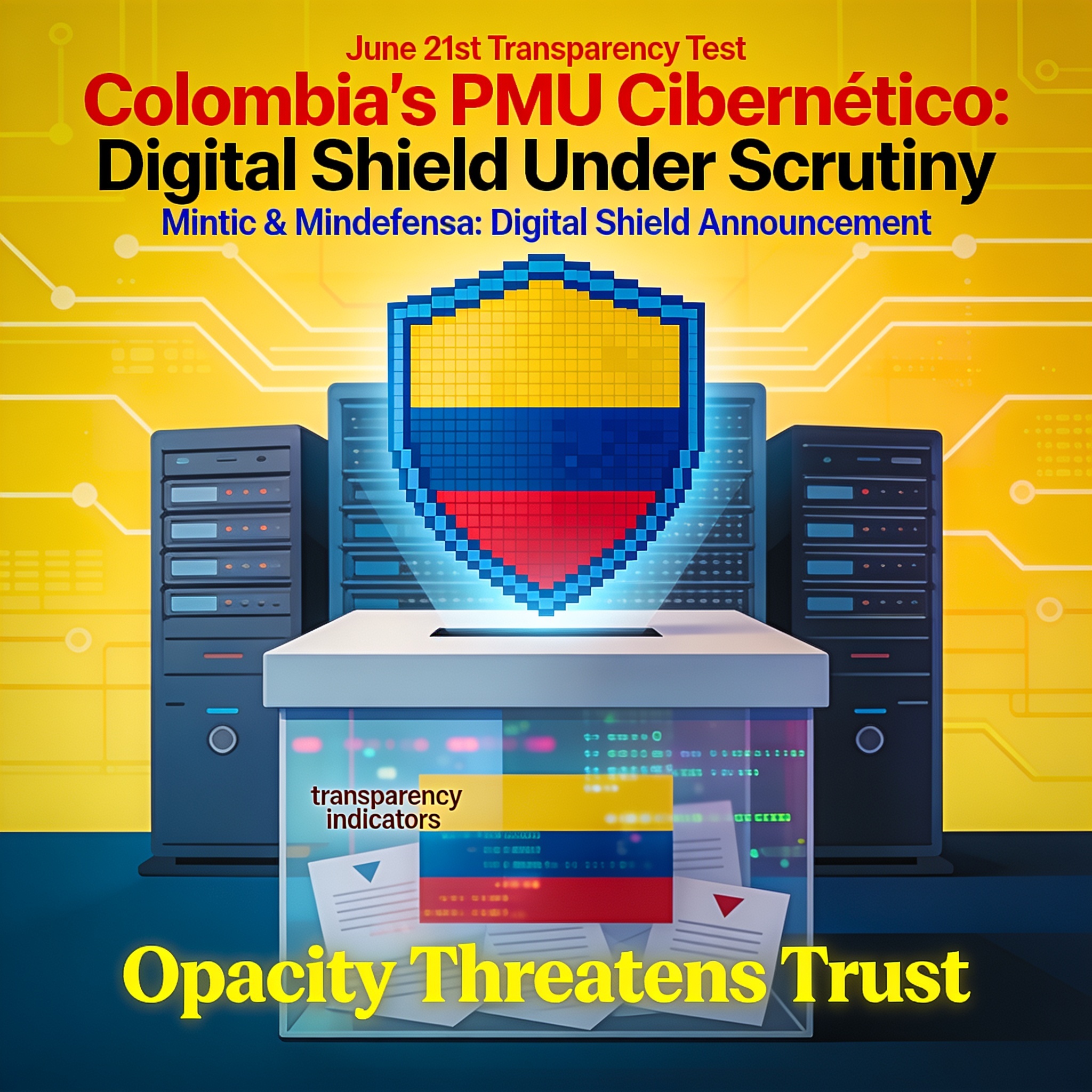 El PMU Cibernético y la prueba de transparencia del 21 de junio — Política, ilustración editorial