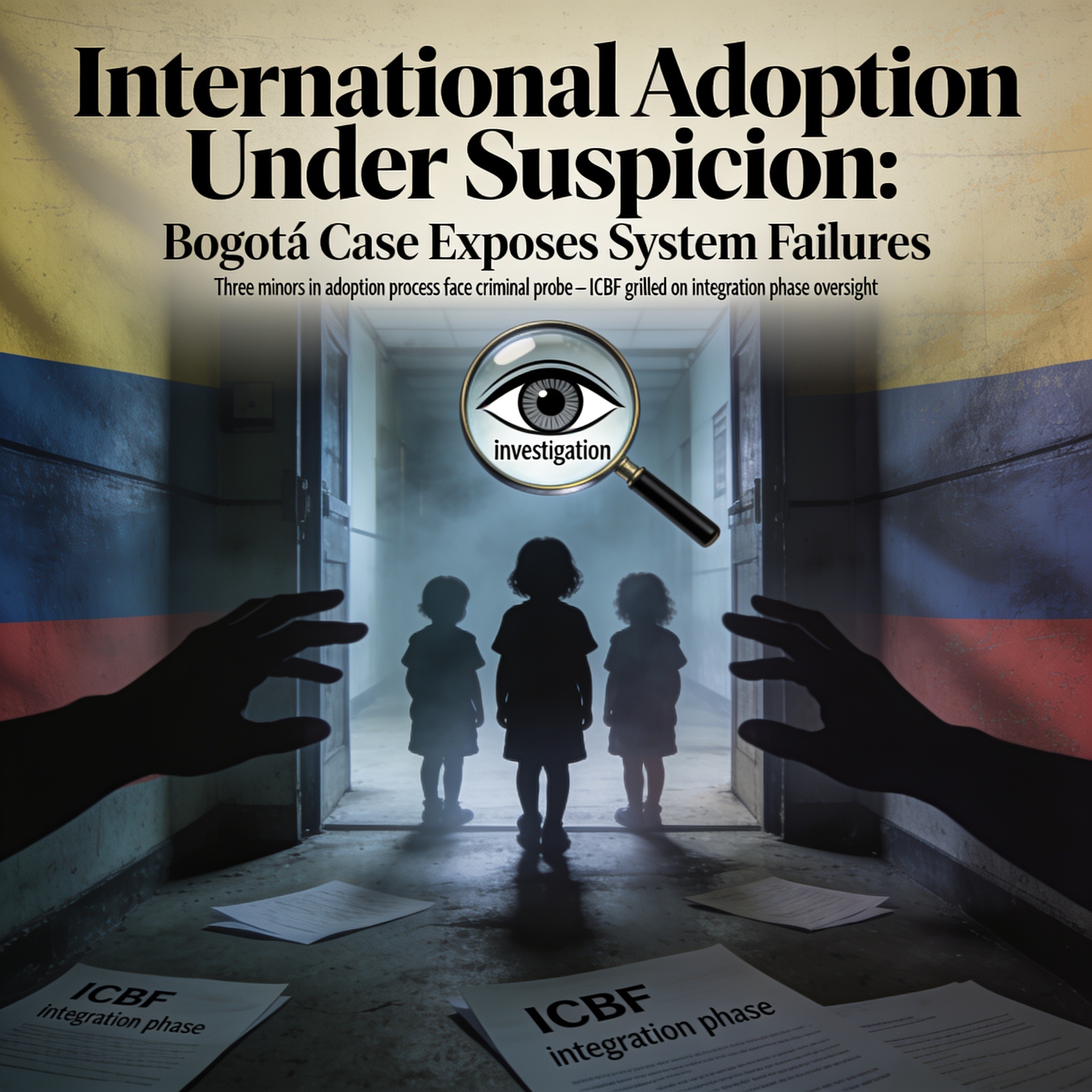 La adopción internacional bajo sospecha tras el caso de Bogotá — Política, ilustración editorial