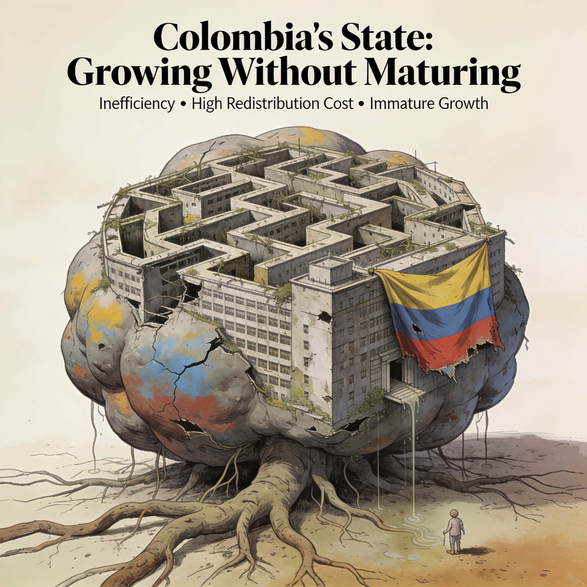 El Estado que crece sin madurar — Editorial, ilustración editorial