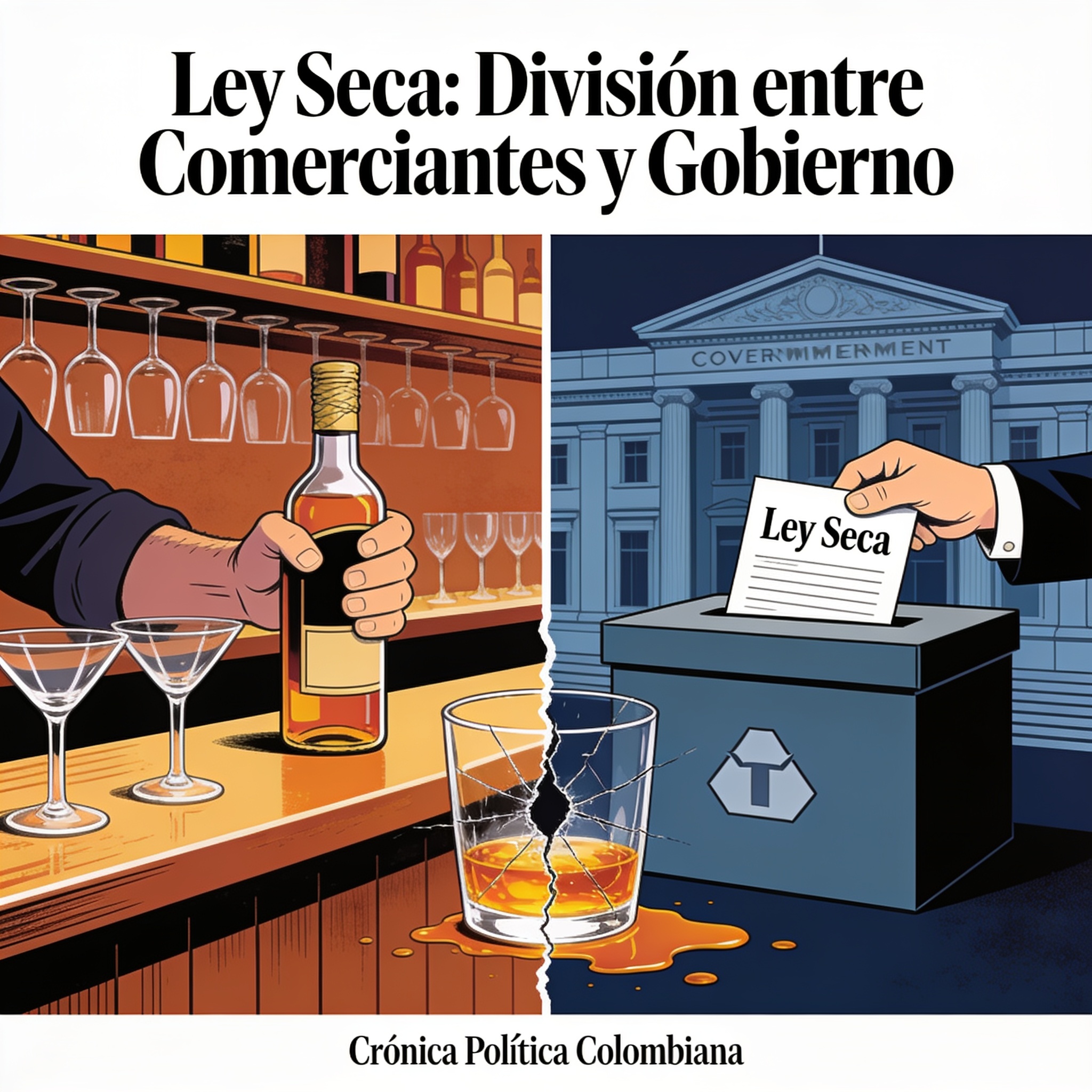 La ley seca electoral divide al comercio y al Gobierno — Política, ilustración editorial