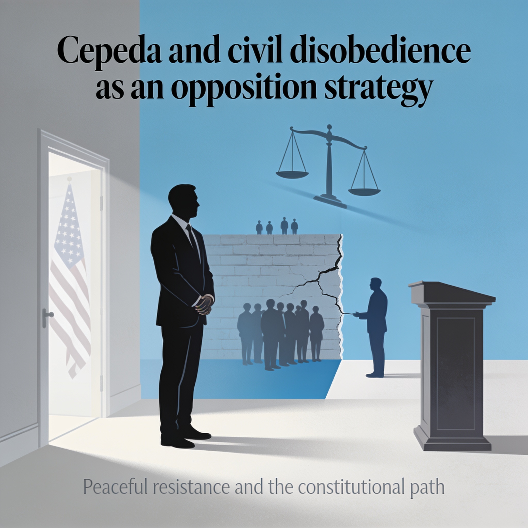 Cepeda y la desobediencia civil como estrategia de oposición — Política, ilustración editorial