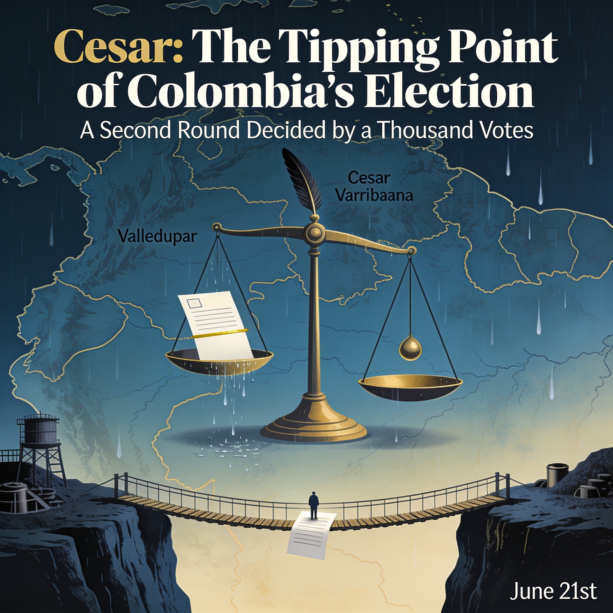 El Cesar define la segunda vuelta — Política, ilustración editorial