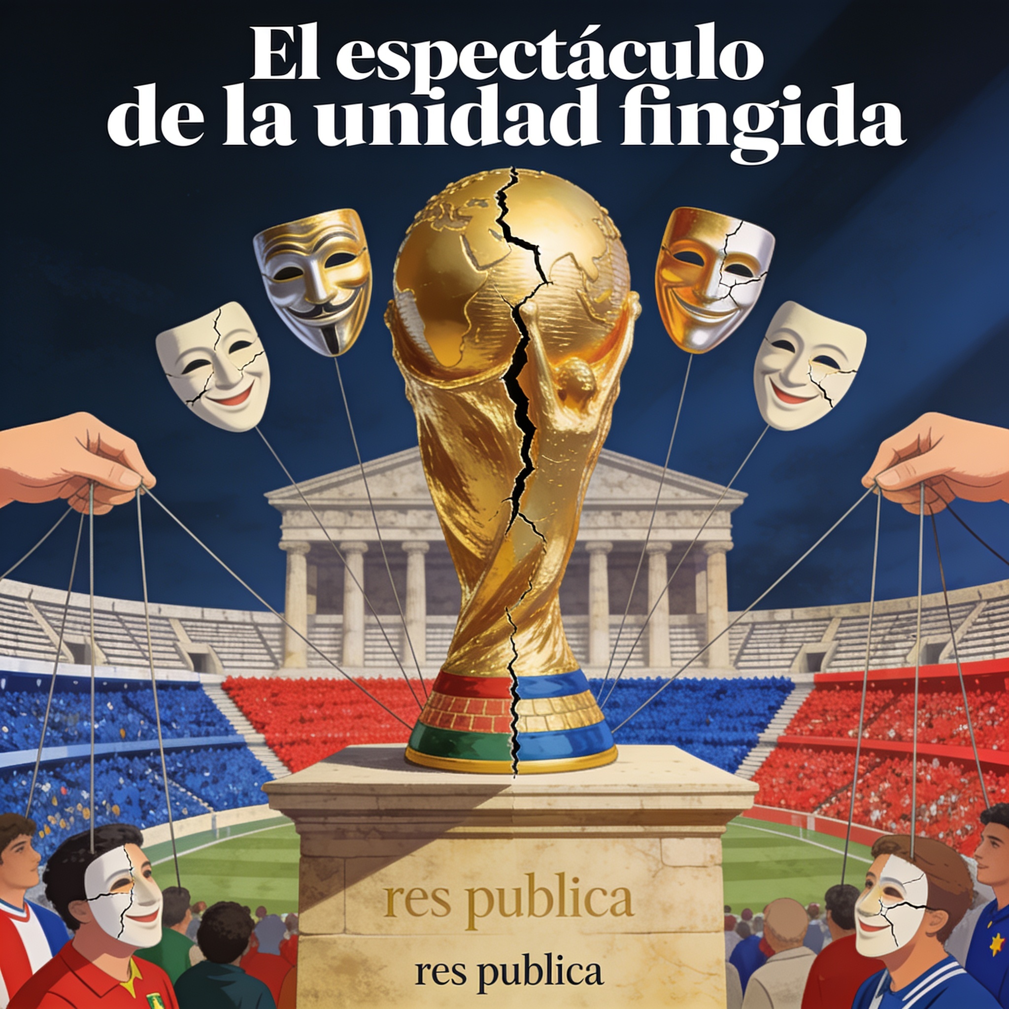 El espectáculo de la unidad fingida — Deportes, ilustración editorial