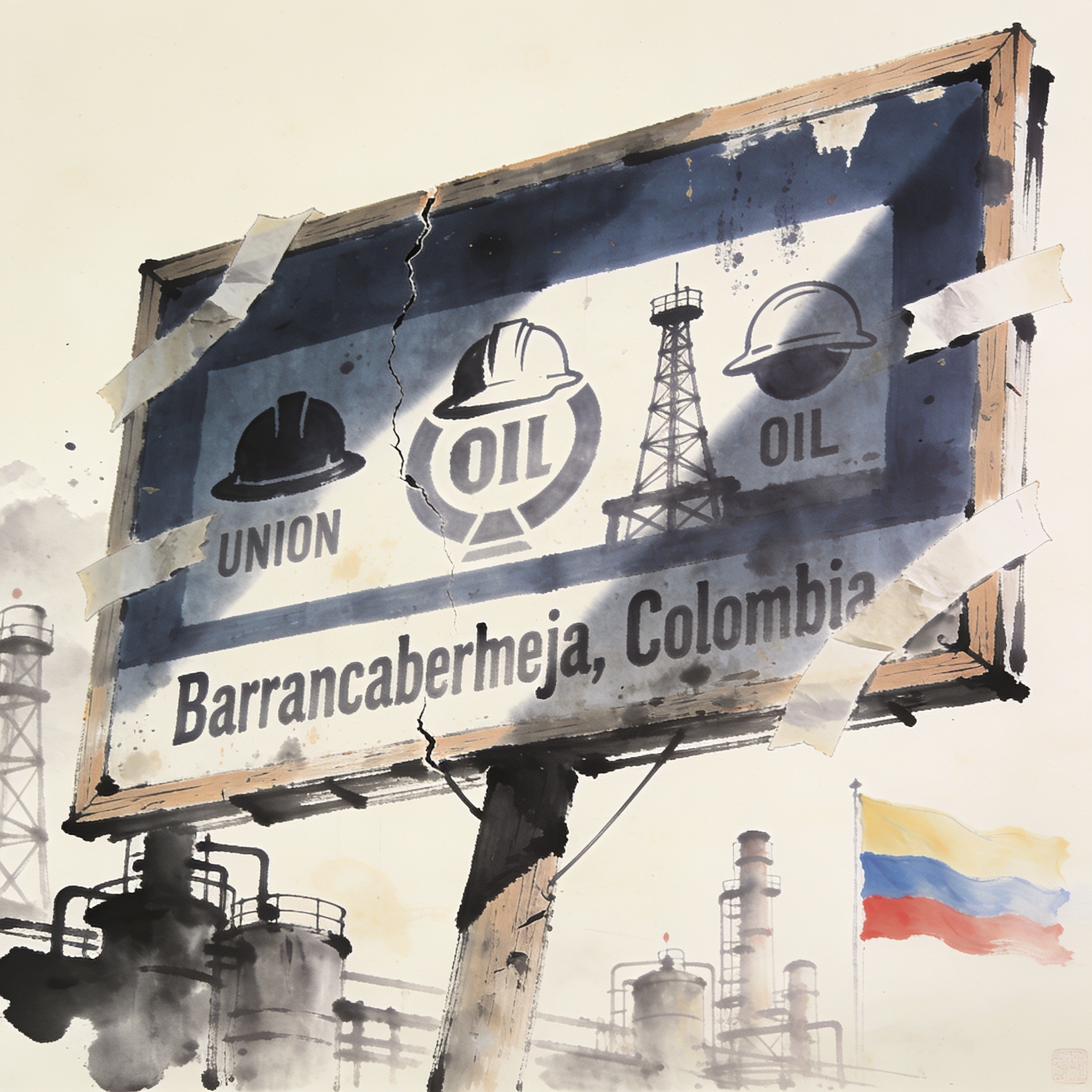 La valla de la USO y la fractura sindical en Barrancabermeja — Política, ilustración editorial