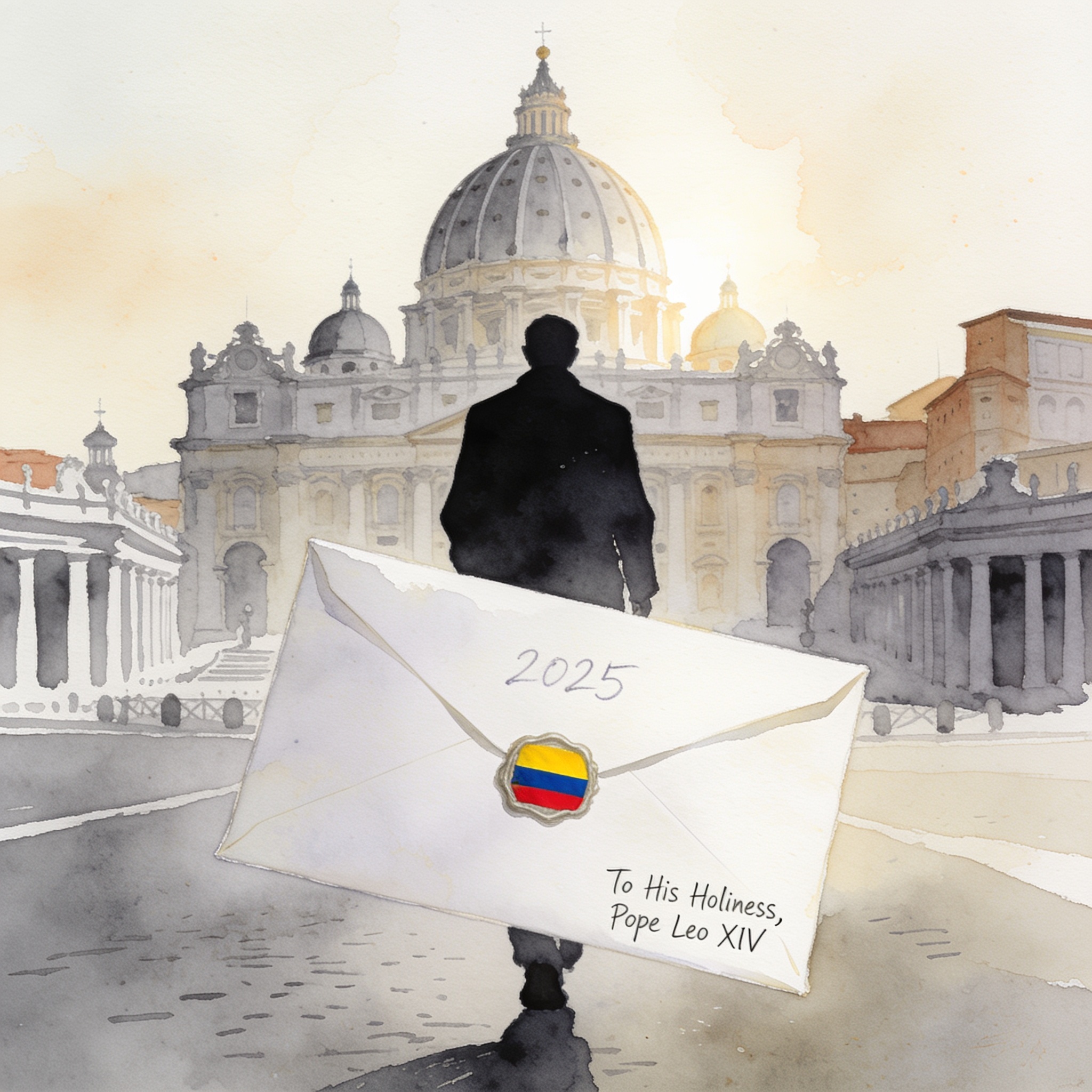 Petro cierra su ciclo en Roma con una invitación papal sin respuesta — Política, ilustración editorial