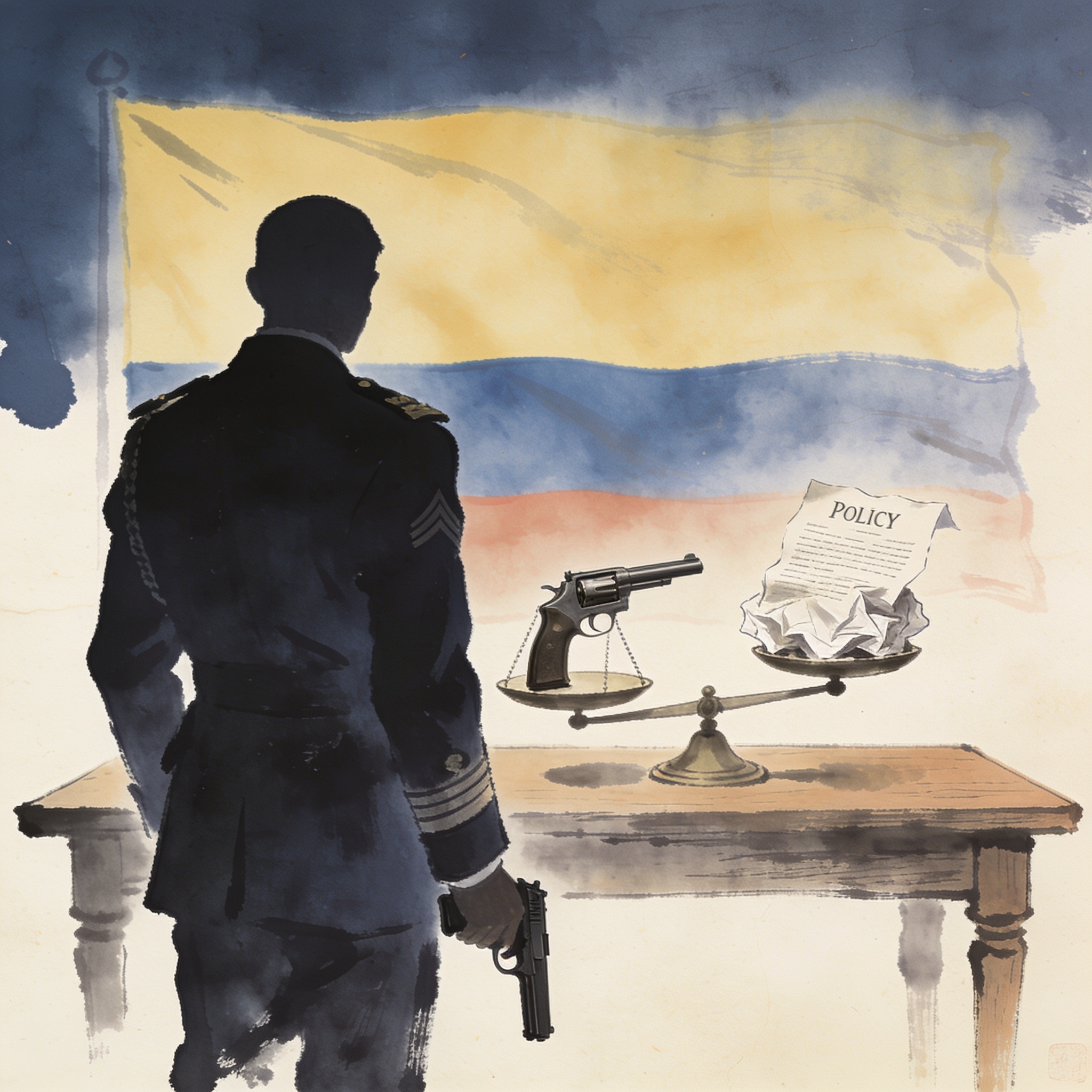 El coronel del Gaula que se declaró “pro armas” y la política que no se anima — Política, ilustración editorial