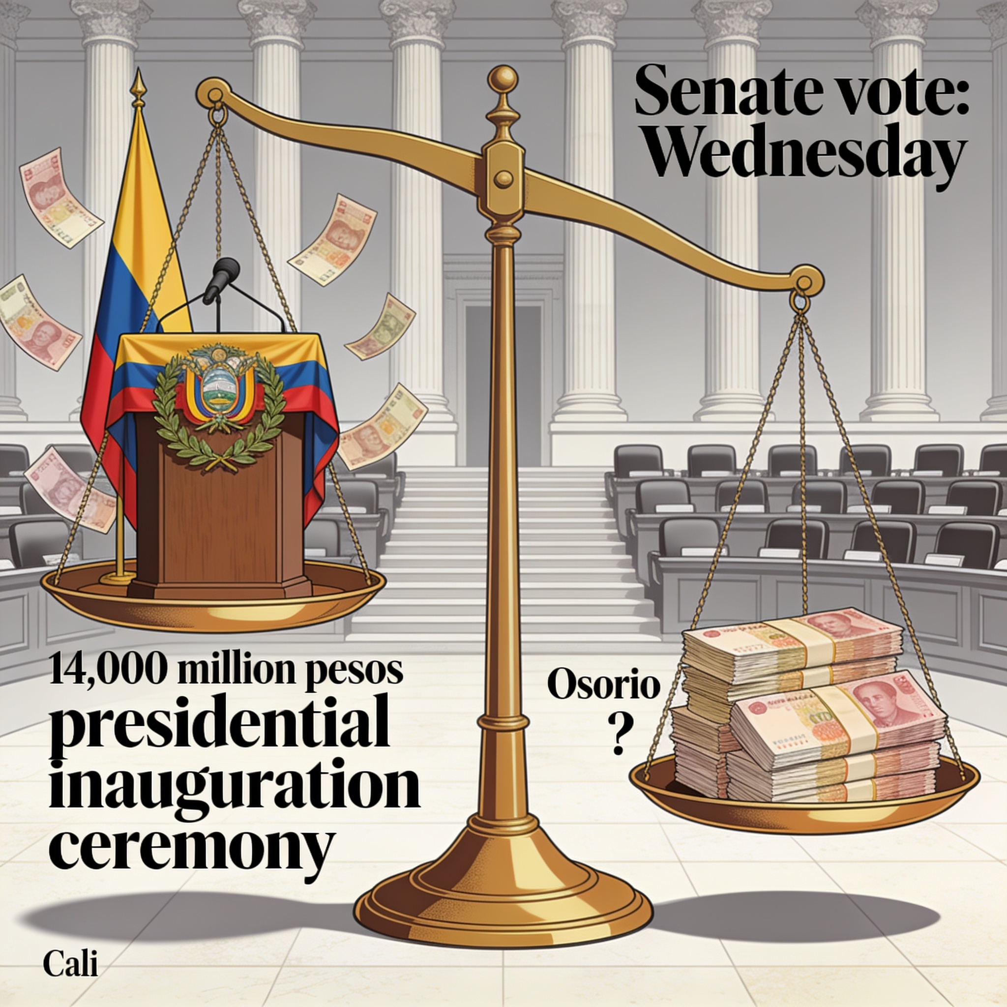 El Senado decide si la posesión en Cali vale 14.000 millones — Política, ilustración editorial