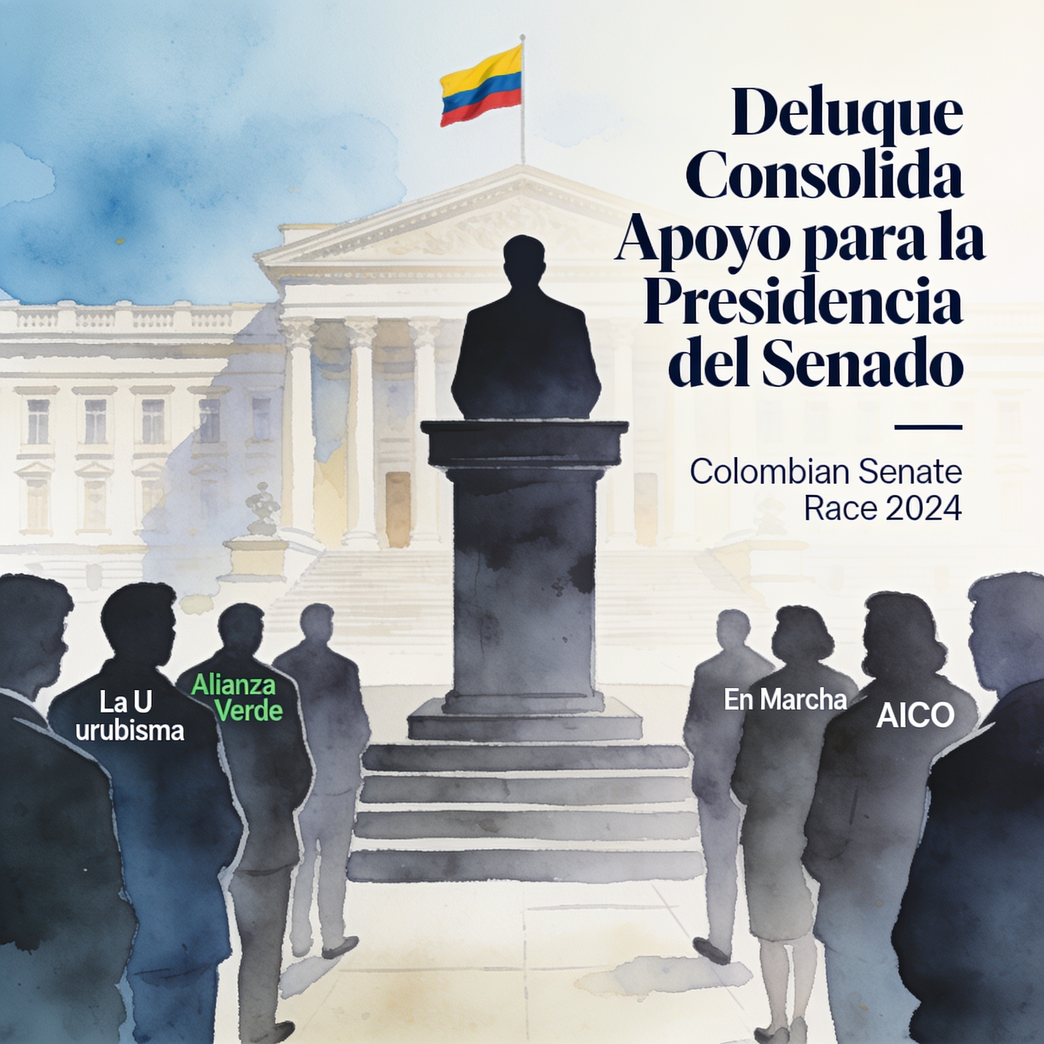 Deluque consolida apoyo para la presidencia del Senado — Política, ilustración editorial