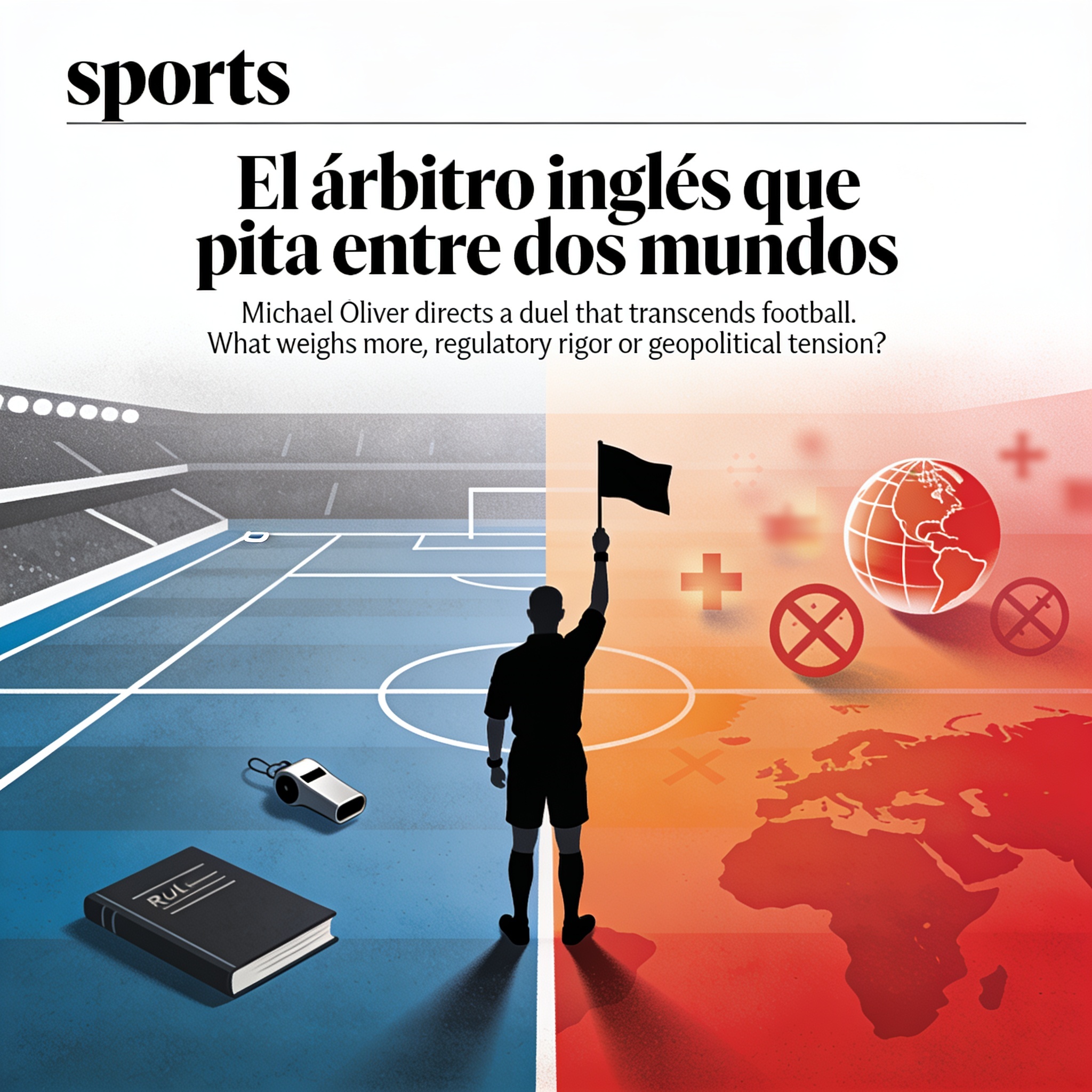 El árbitro inglés que pita entre dos mundos — Deportes, ilustración editorial
