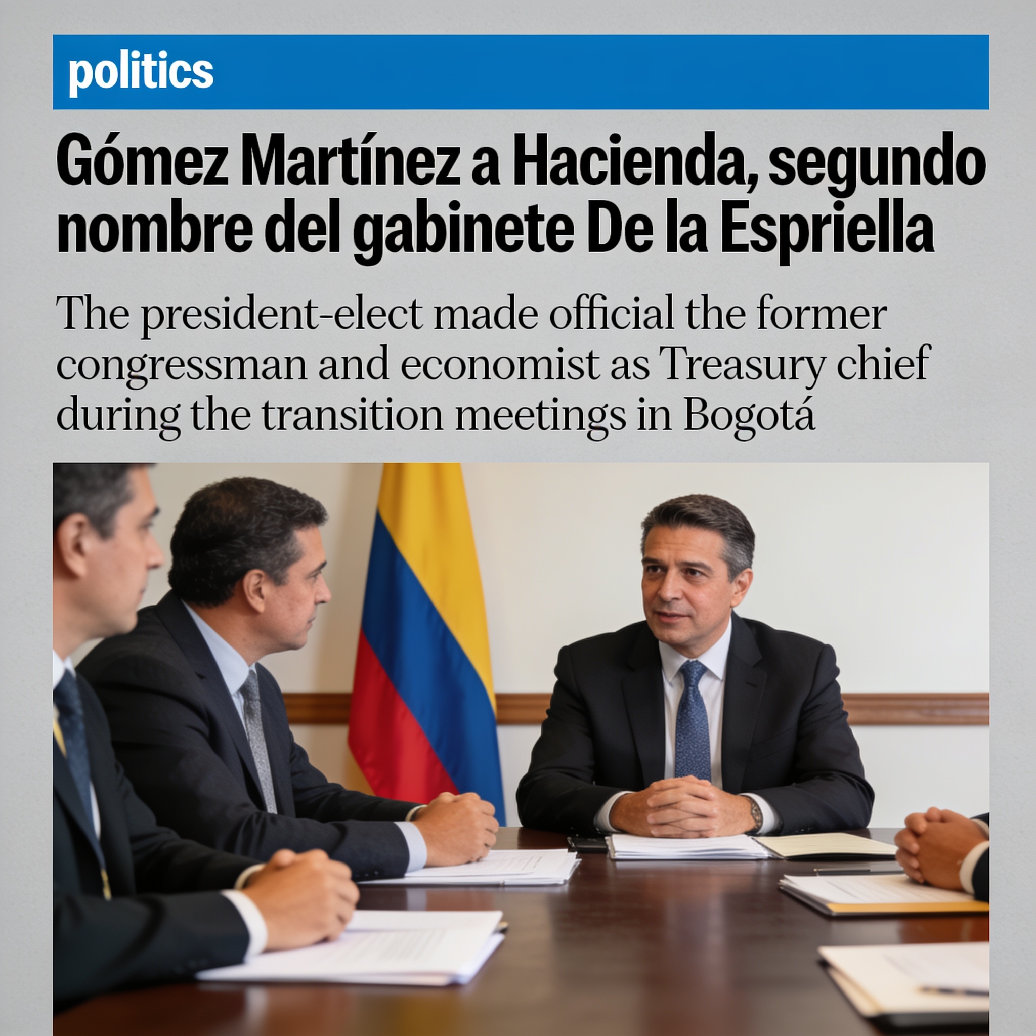 Gómez Martínez a Hacienda, segundo nombre del gabinete De la Espriella — Política, ilustración editorial