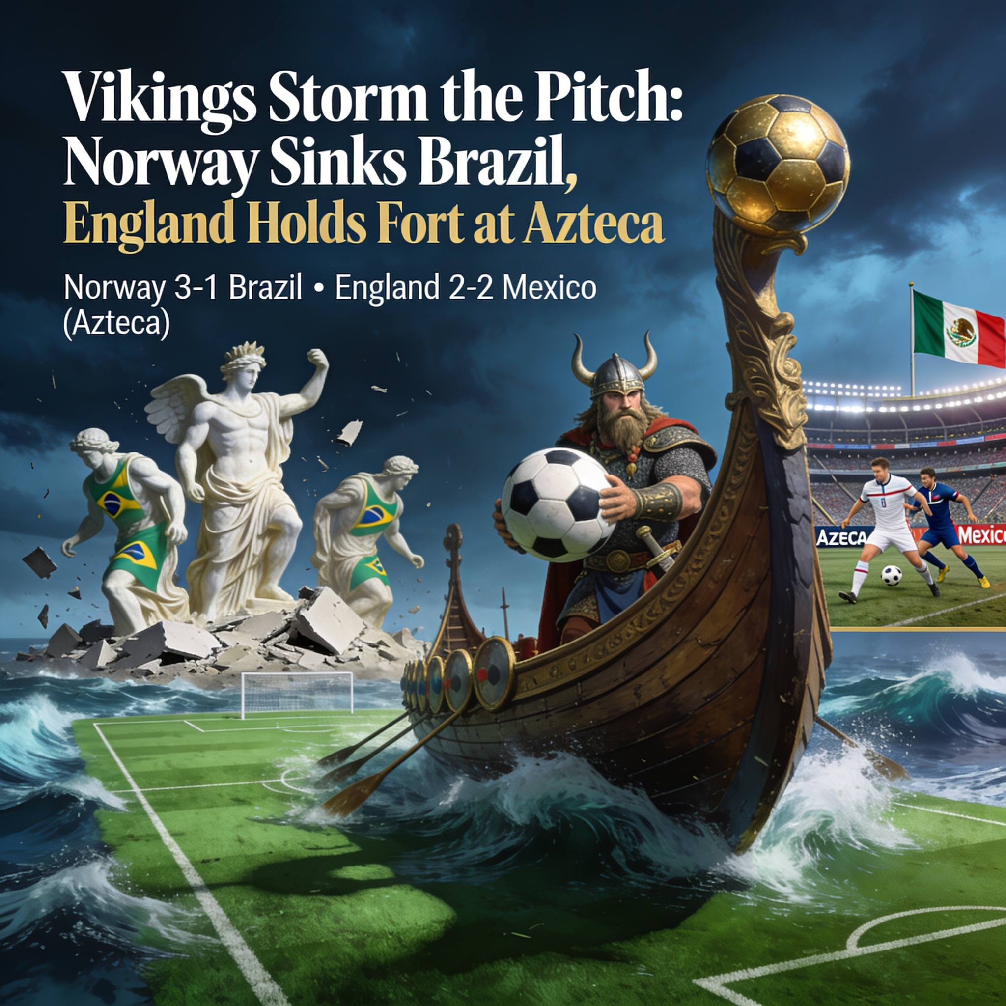 Cuando los vikingos derrotan a los dioses del fútbol — Deportes, ilustración editorial