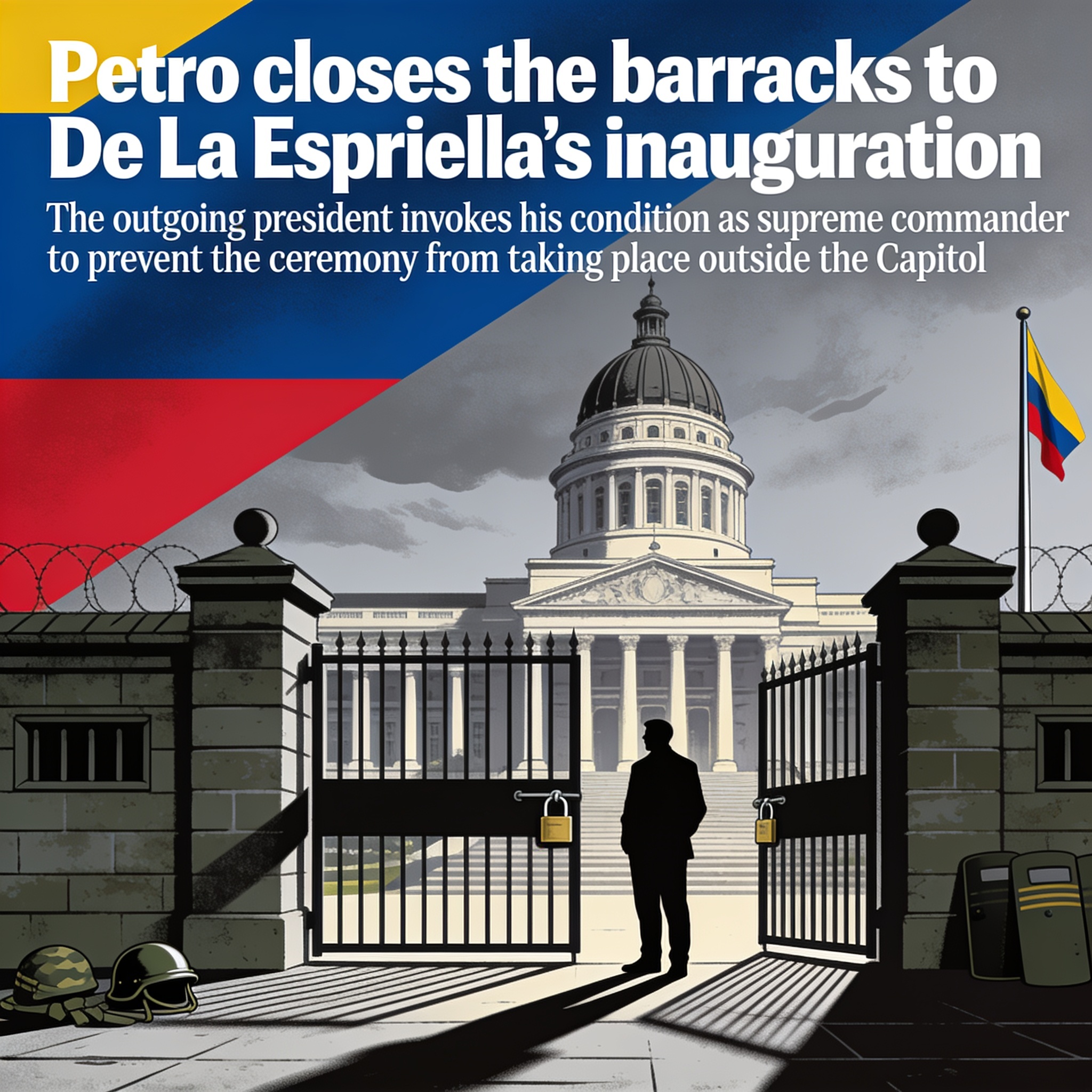 Petro cierra los cuarteles a la posesión de De La Espriella — Política, ilustración editorial