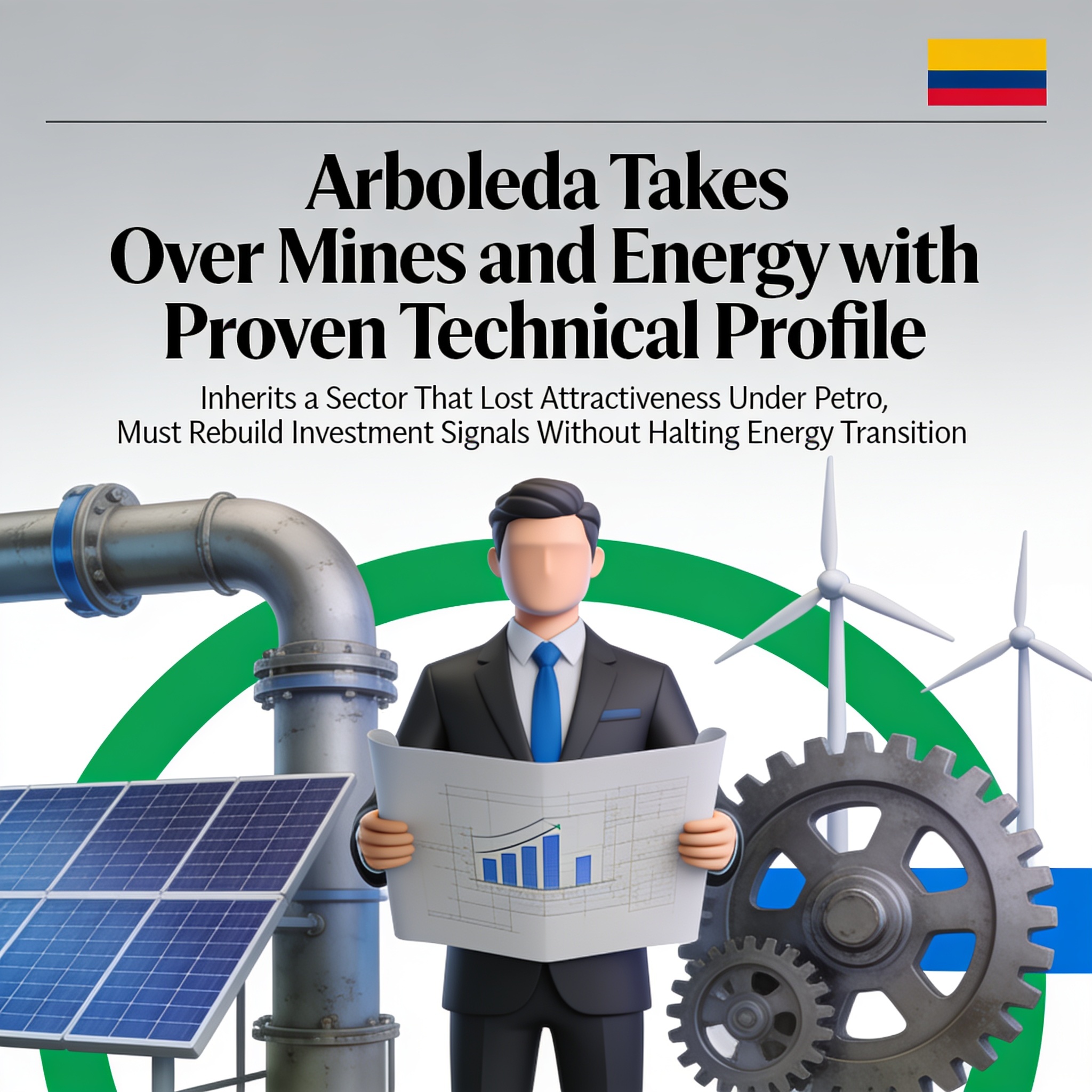 Arboleda asume Minas y Energía con un perfil técnico probado — Política, ilustración editorial