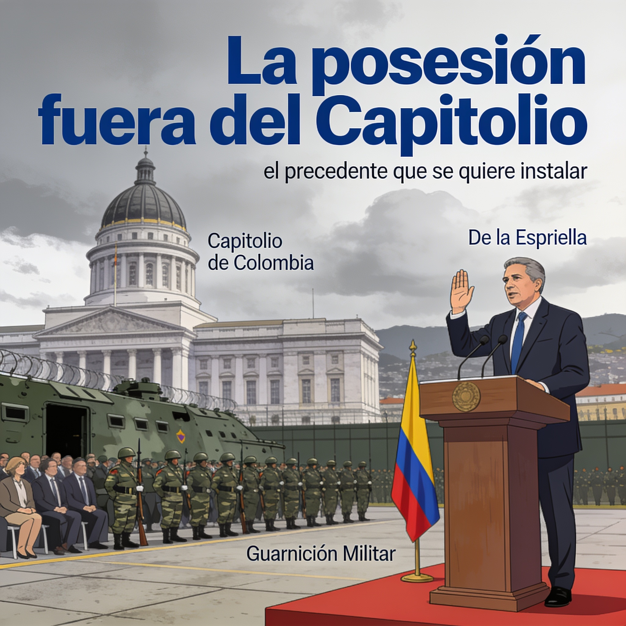 La posesión fuera del Capitolio y el precedente que se quiere instalar — Política, ilustración editorial