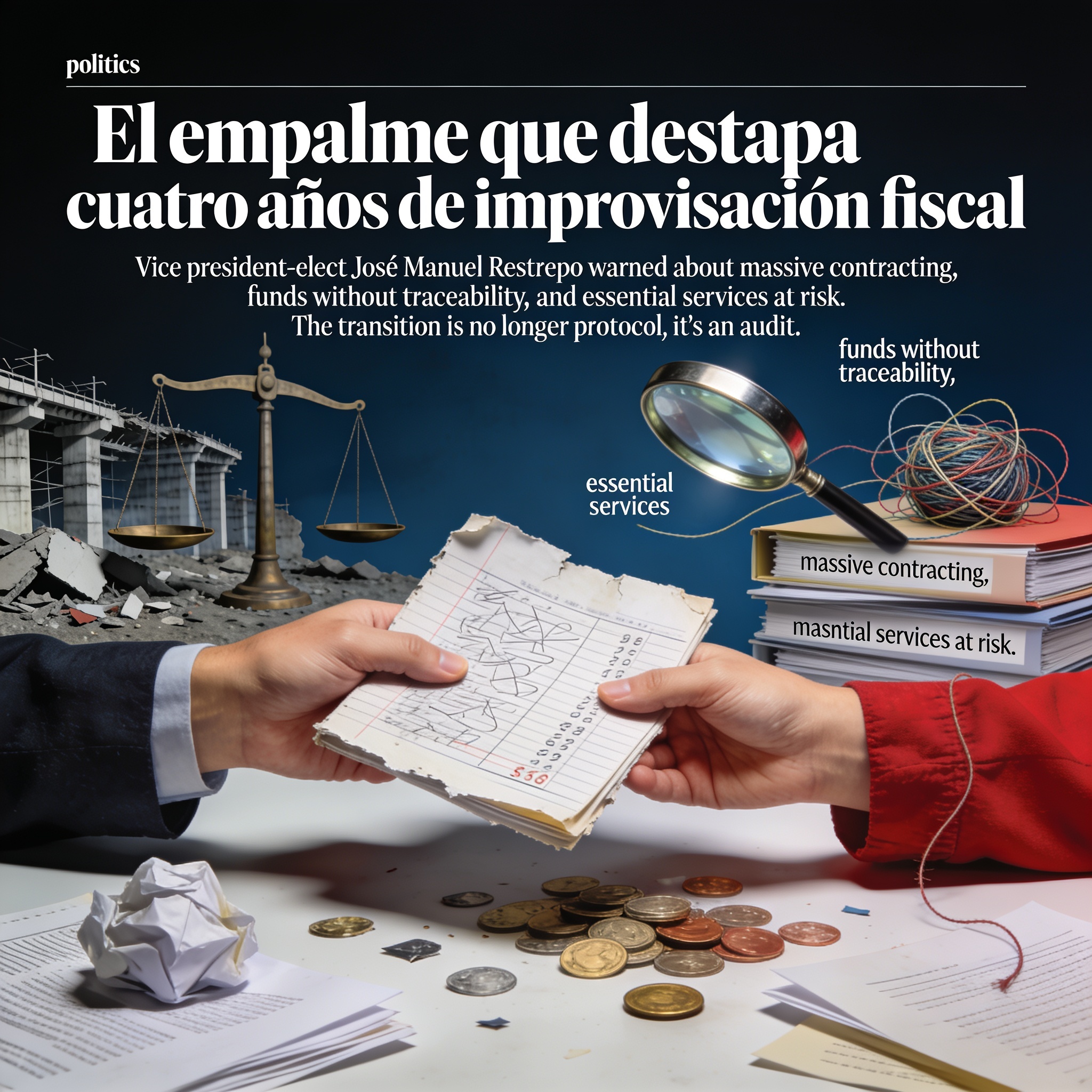 El empalme que destapa cuatro años de improvisación fiscal — Política, ilustración editorial