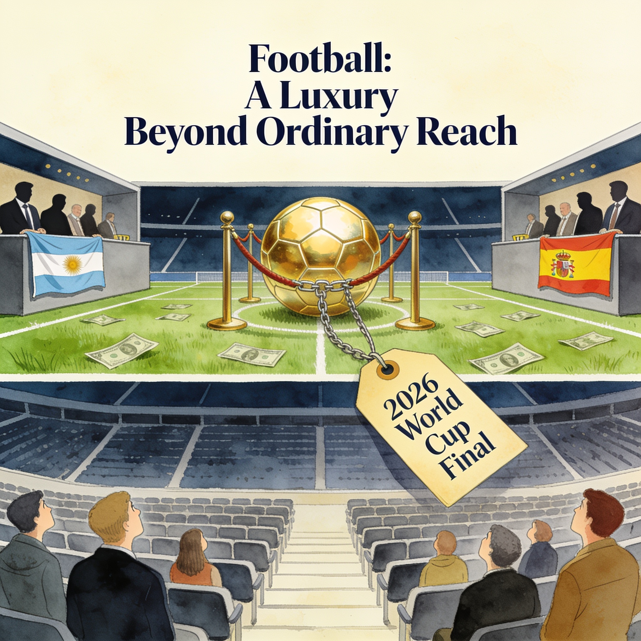 El fútbol se vuelve un lujo que el pueblo ya no puede pagar — Deportes, ilustración editorial