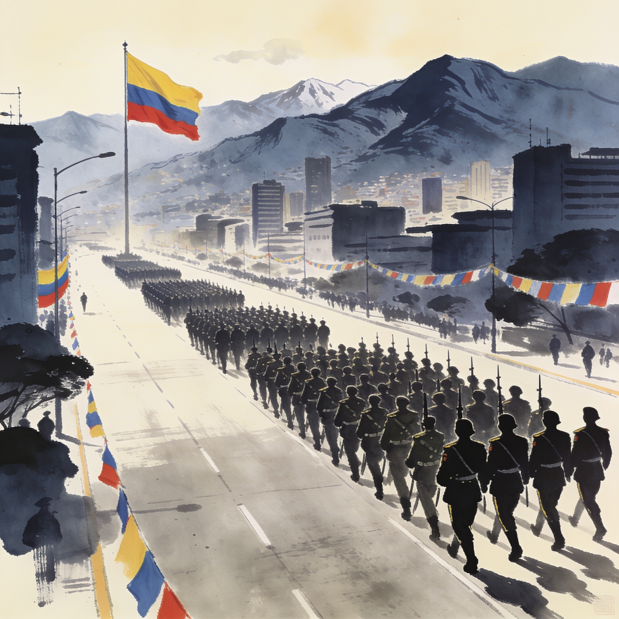 Seis mil uniformados marchan por la Independencia en Bogotá — Política, ilustración editorial