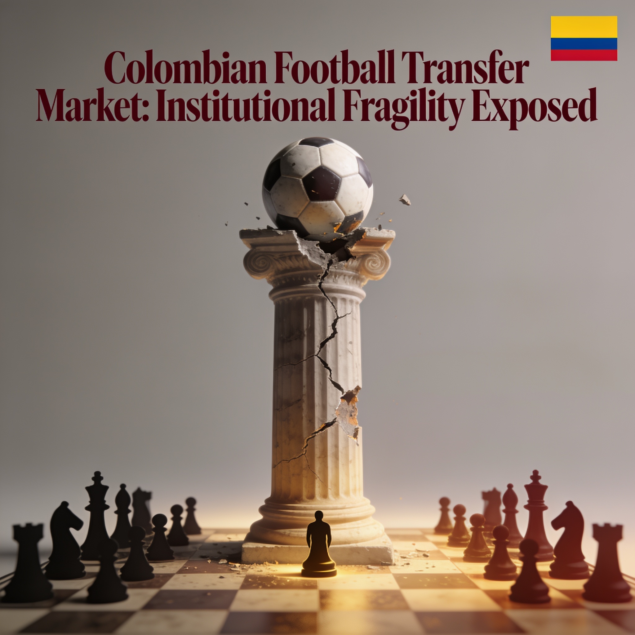 El mercado de fichajes expone la fragilidad institucional del fútbol colombiano — Deportes, ilustración editorial