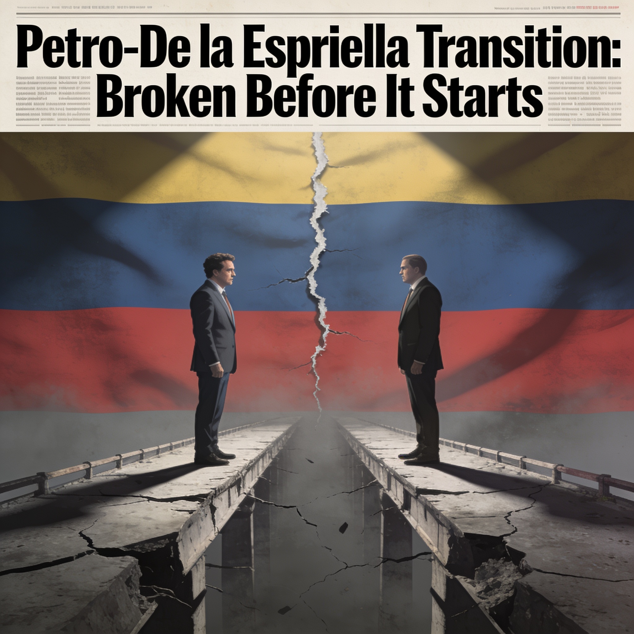 El empalme Petro–De la Espriella se rompe antes de empezar — Política, ilustración editorial