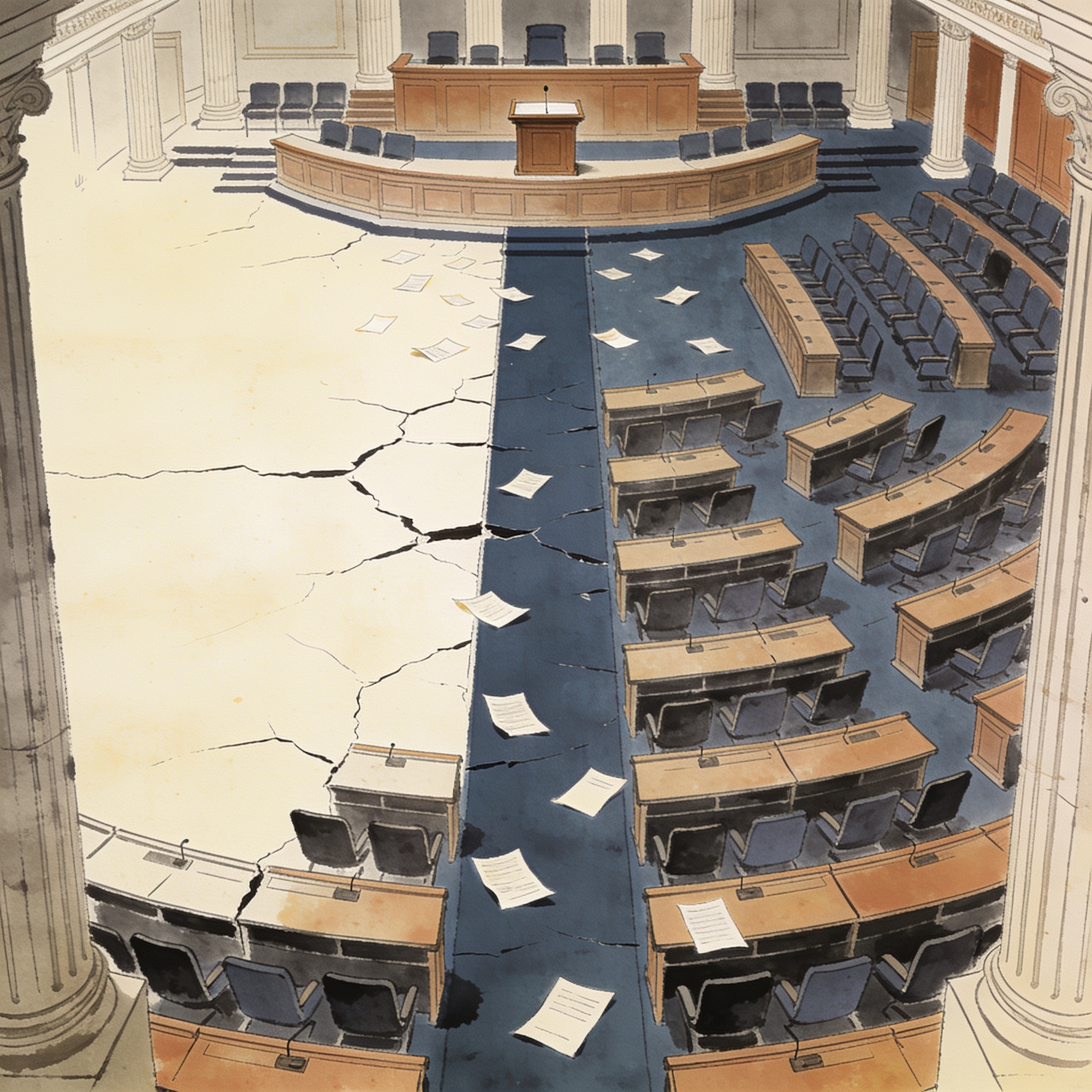 El Congreso 2026-2030 arranca fragmentado y sin mayorías para Petro — Política, ilustración editorial