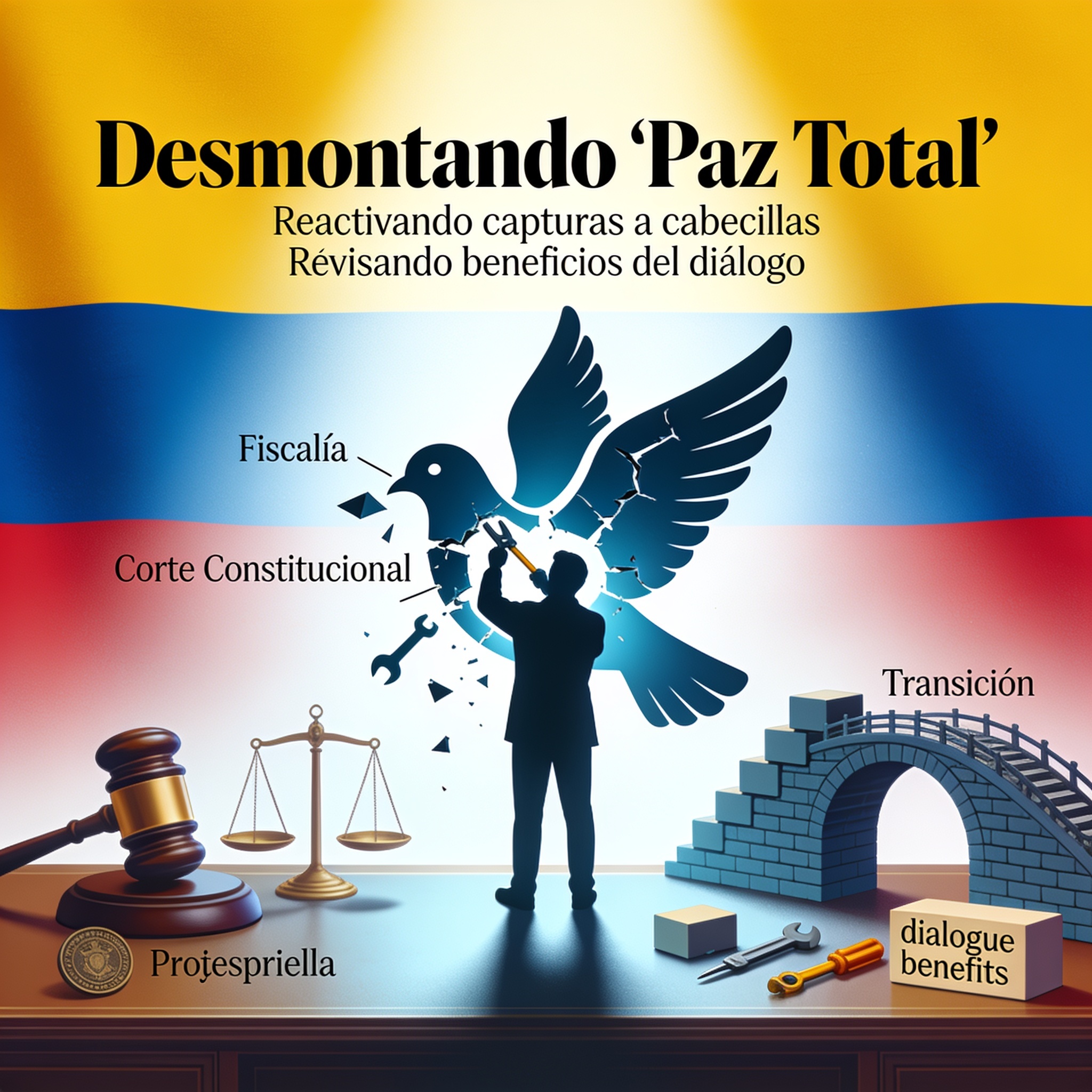 De la Espriella anuncia desmontar la Paz Total a un mes de su posesión — Política, ilustración editorial