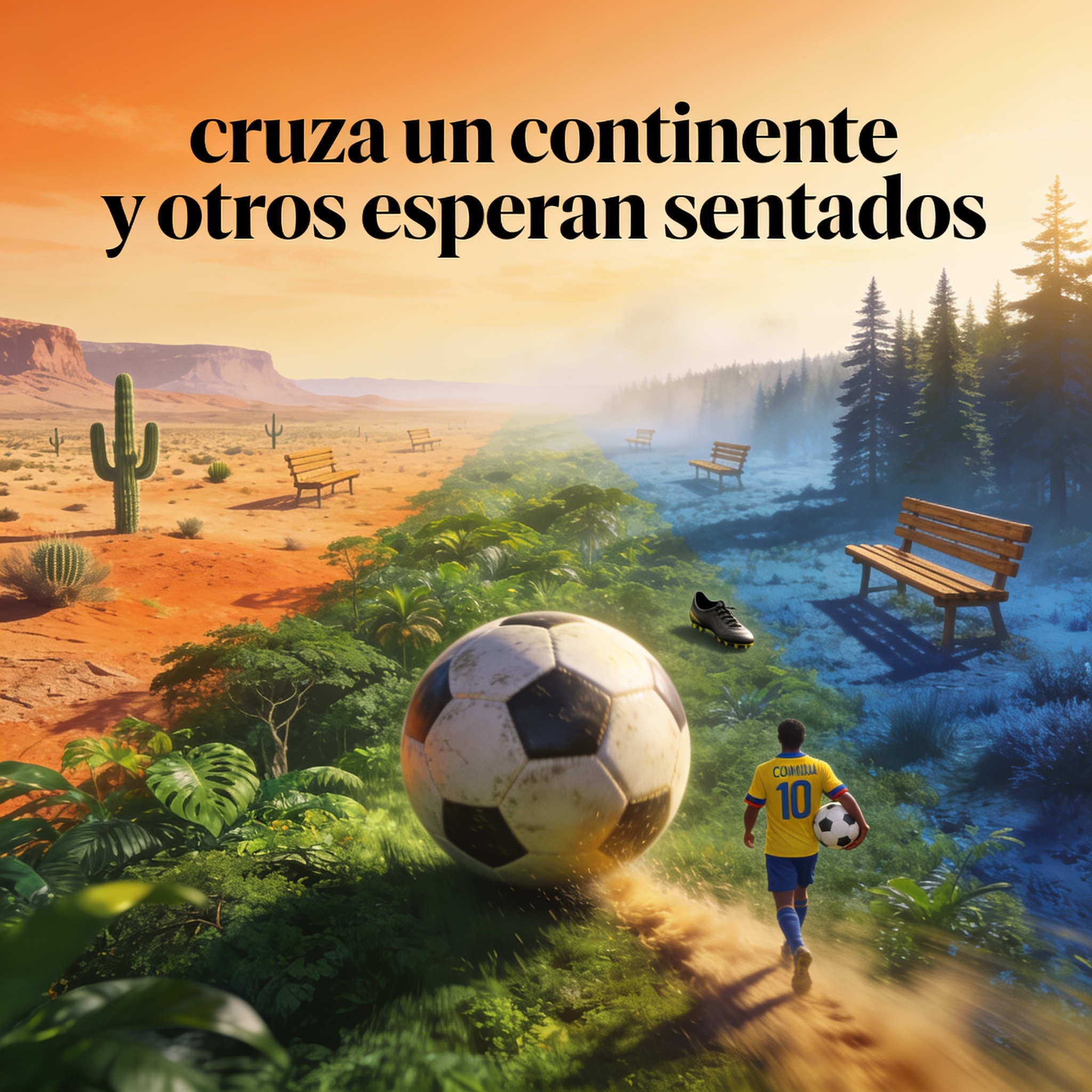 Colombia cruza un continente para jugar mientras otros esperan sentados — Deportes, ilustración editorial