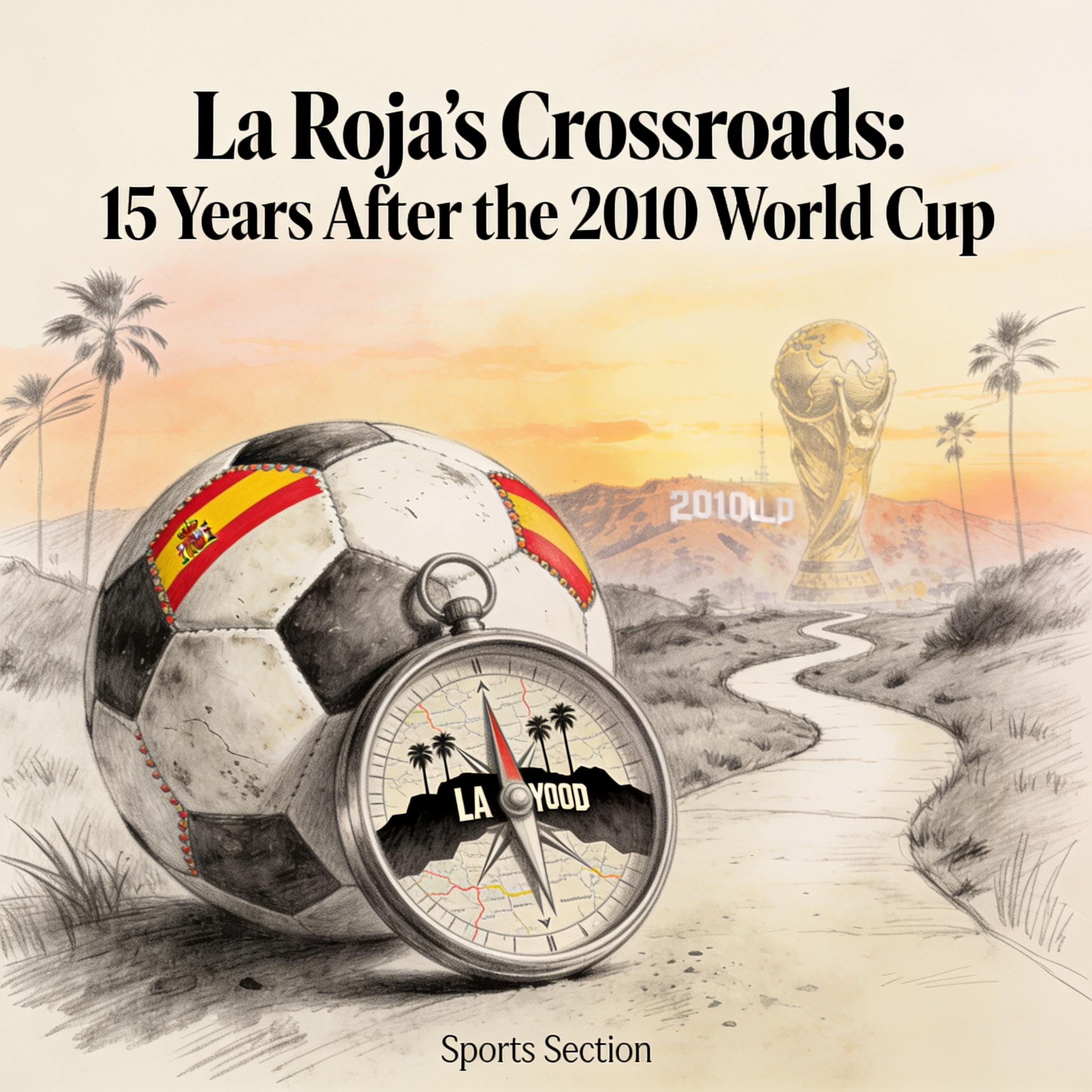 España busca en Los Ángeles el rumbo que perdió tras el título de 2010 — Deportes, ilustración editorial
