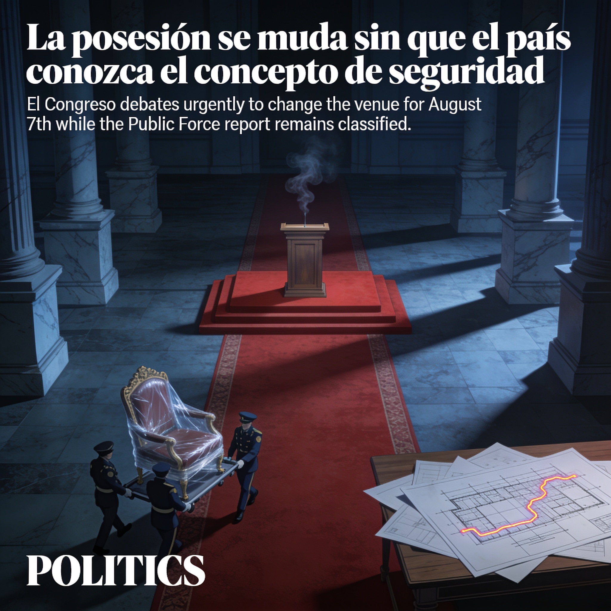 La posesión se muda sin que el país conozca el concepto de seguridad — Política, ilustración editorial