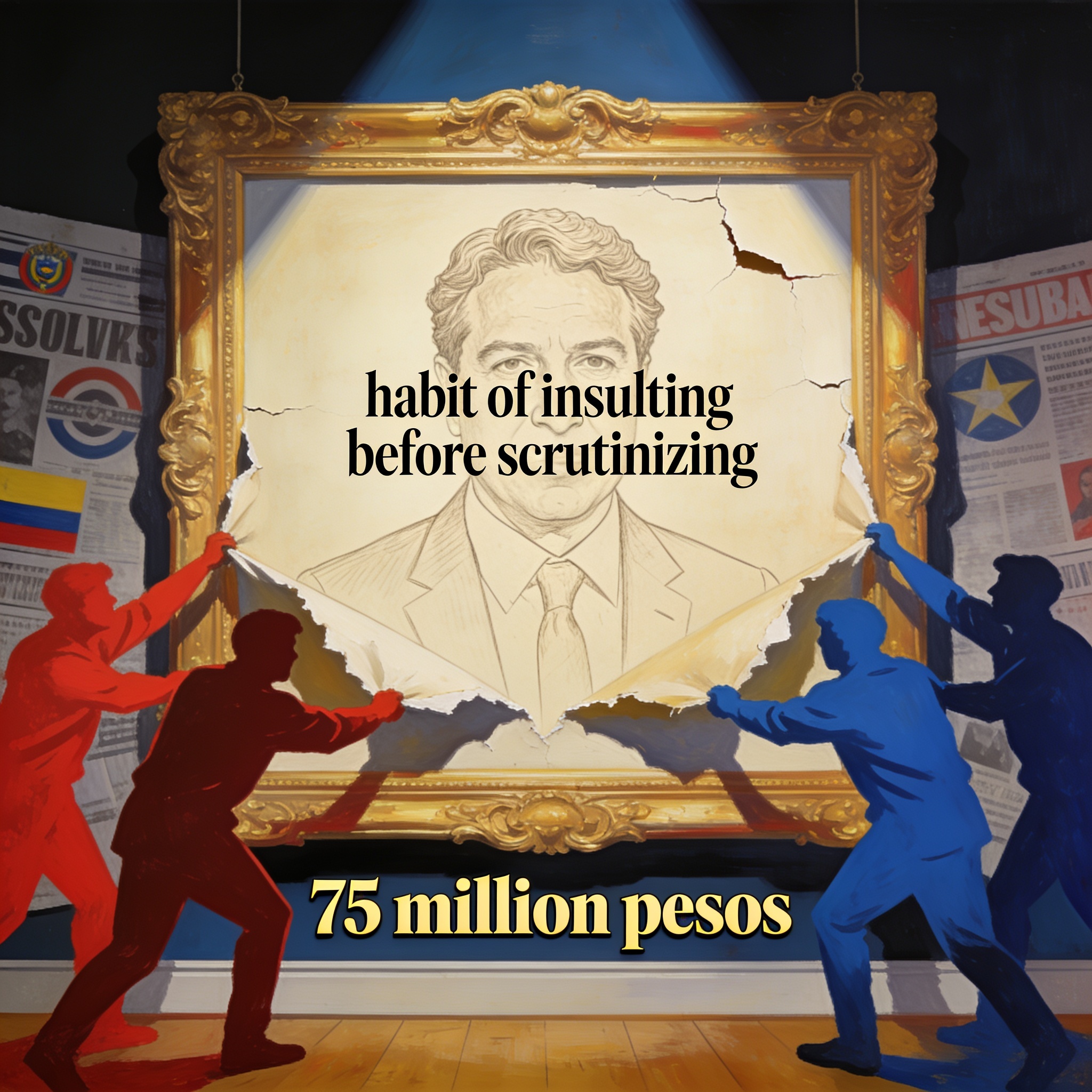 El retrato de Petro y la costumbre de insultar antes de fiscalizar — Política, ilustración editorial