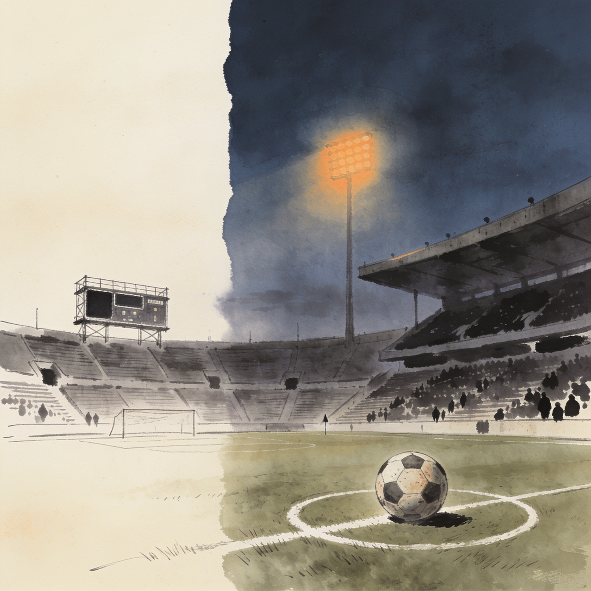 El fútbol colombiano vuelve a rodar entre cifras y silencios — Deportes, ilustración editorial