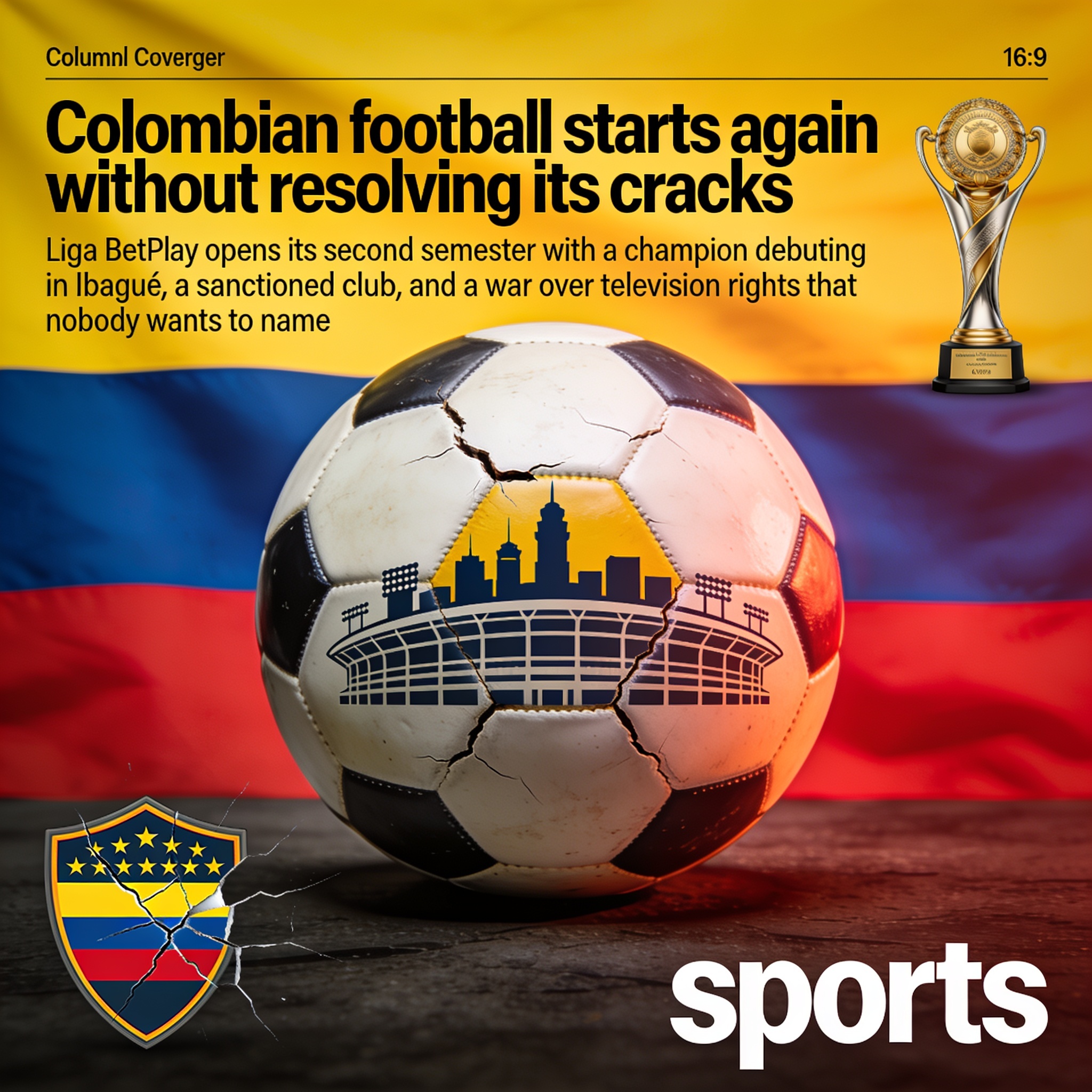 El fútbol colombiano arranca otra vez sin resolver sus grietas — Deportes, ilustración editorial