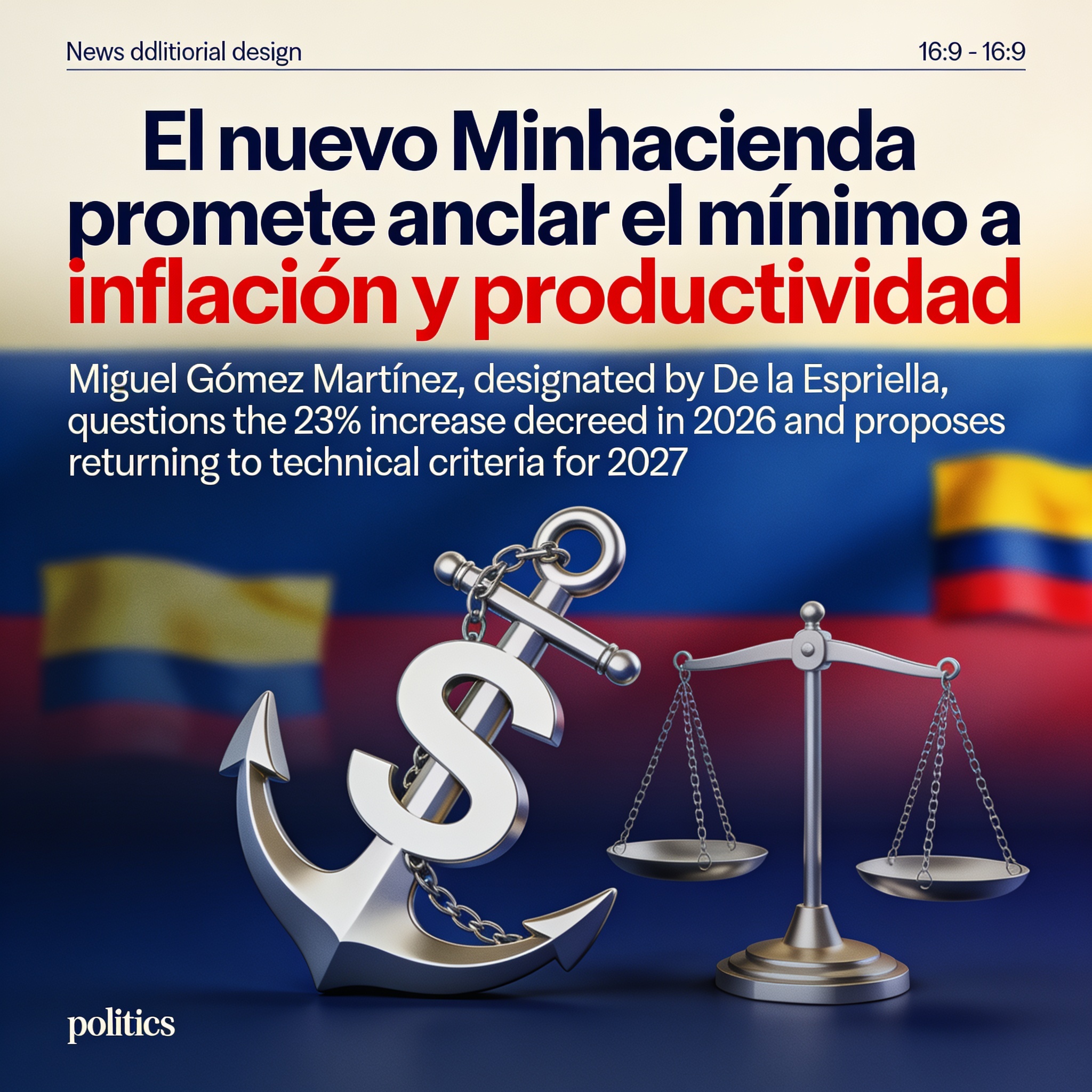 El nuevo Minhacienda promete anclar el mínimo a inflación y productividad — Política, ilustración editorial