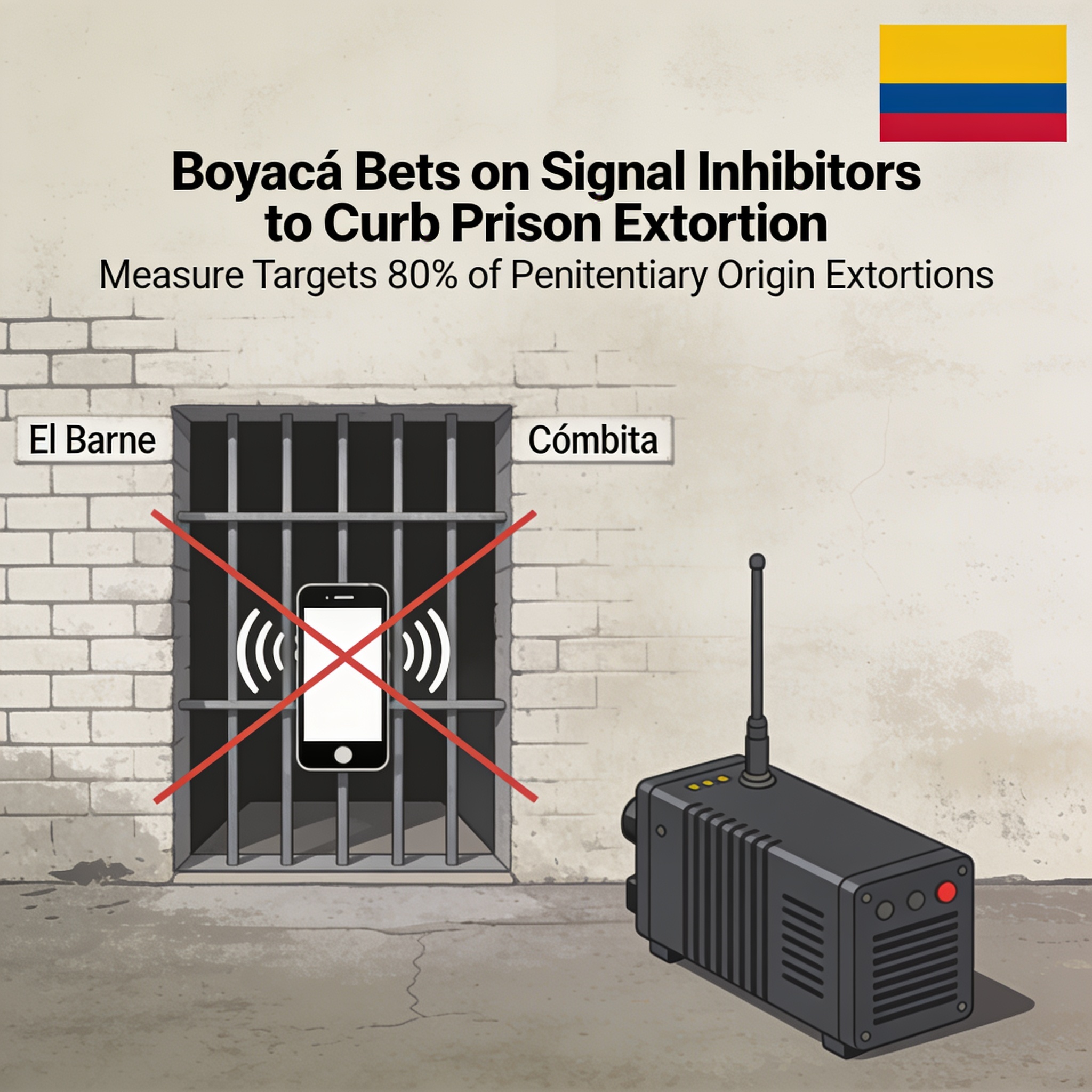 Boyacá apuesta a inhibidores de señal para cortar la extorsión carcelaria — Política, ilustración editorial