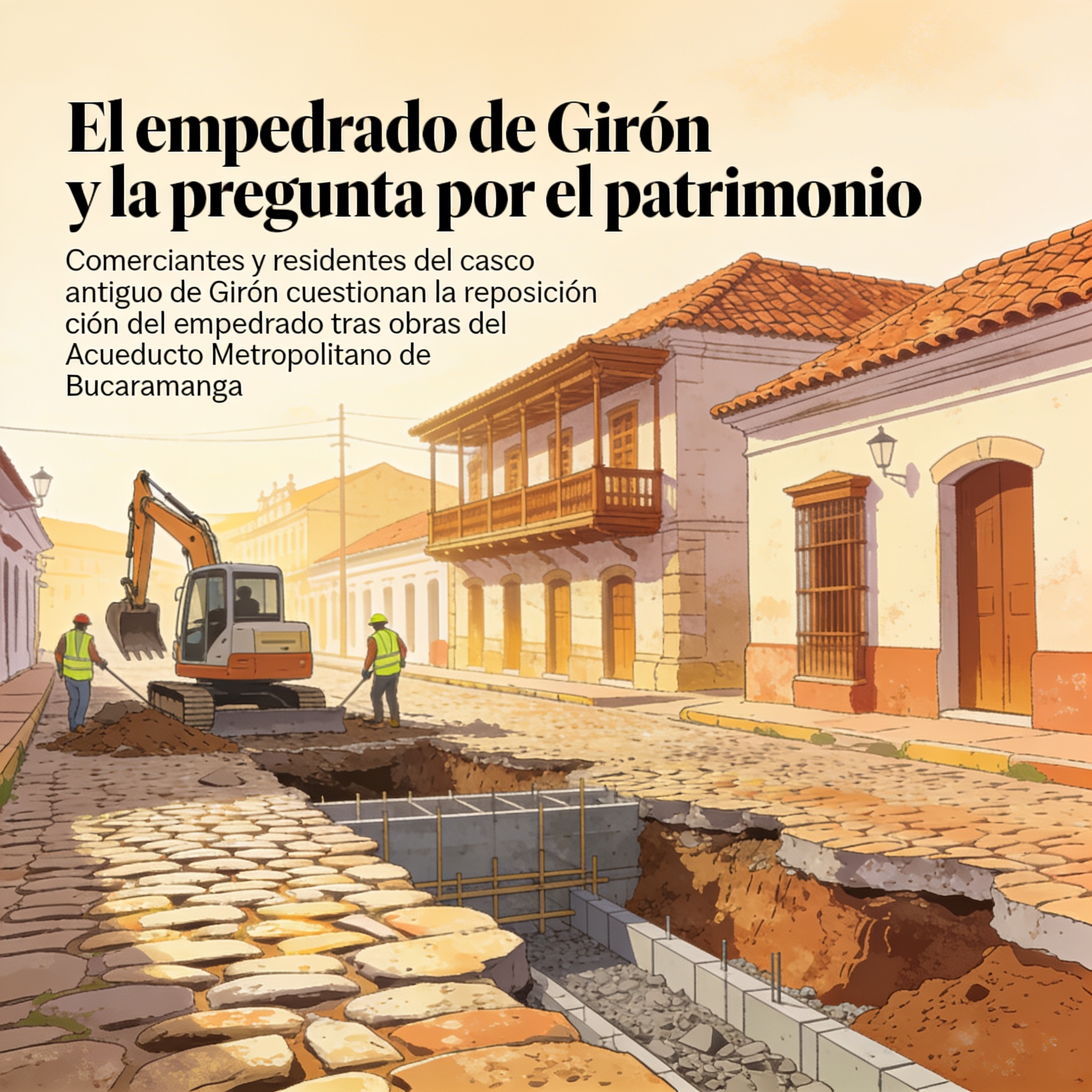 El empedrado de Girón y la pregunta por el patrimonio — Política, ilustración editorial
