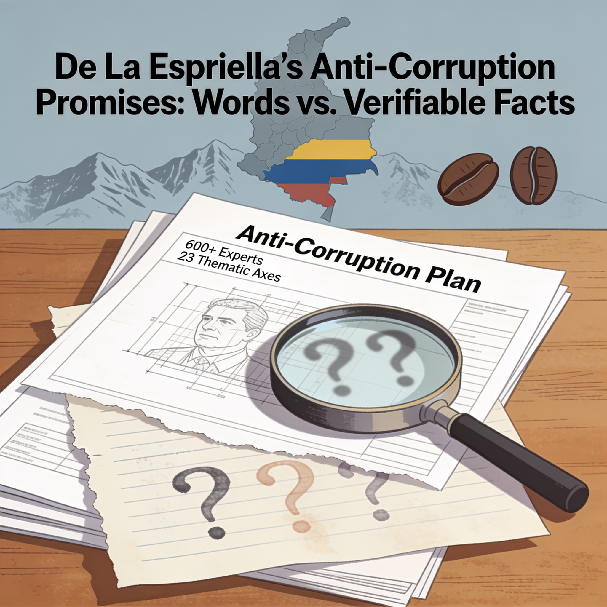 El empalme anticorrupción que De La Espriella promete y la duda que deja — Política, ilustración editorial