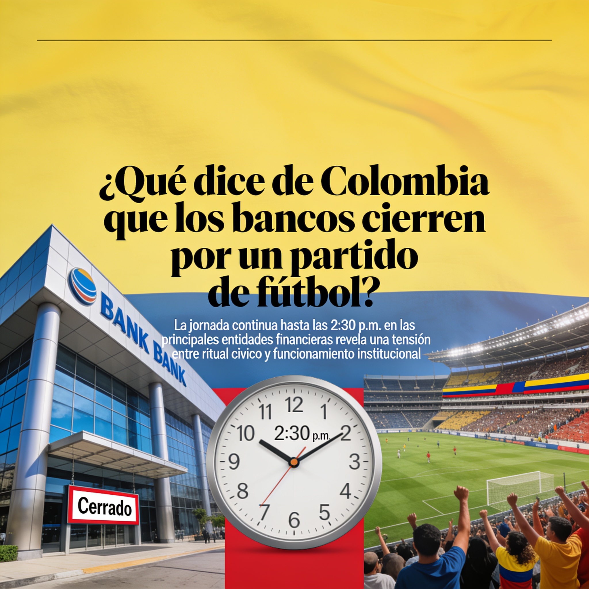 ¿Qué dice de Colombia que los bancos cierren por un partido de fútbol? — Deportes, ilustración editorial