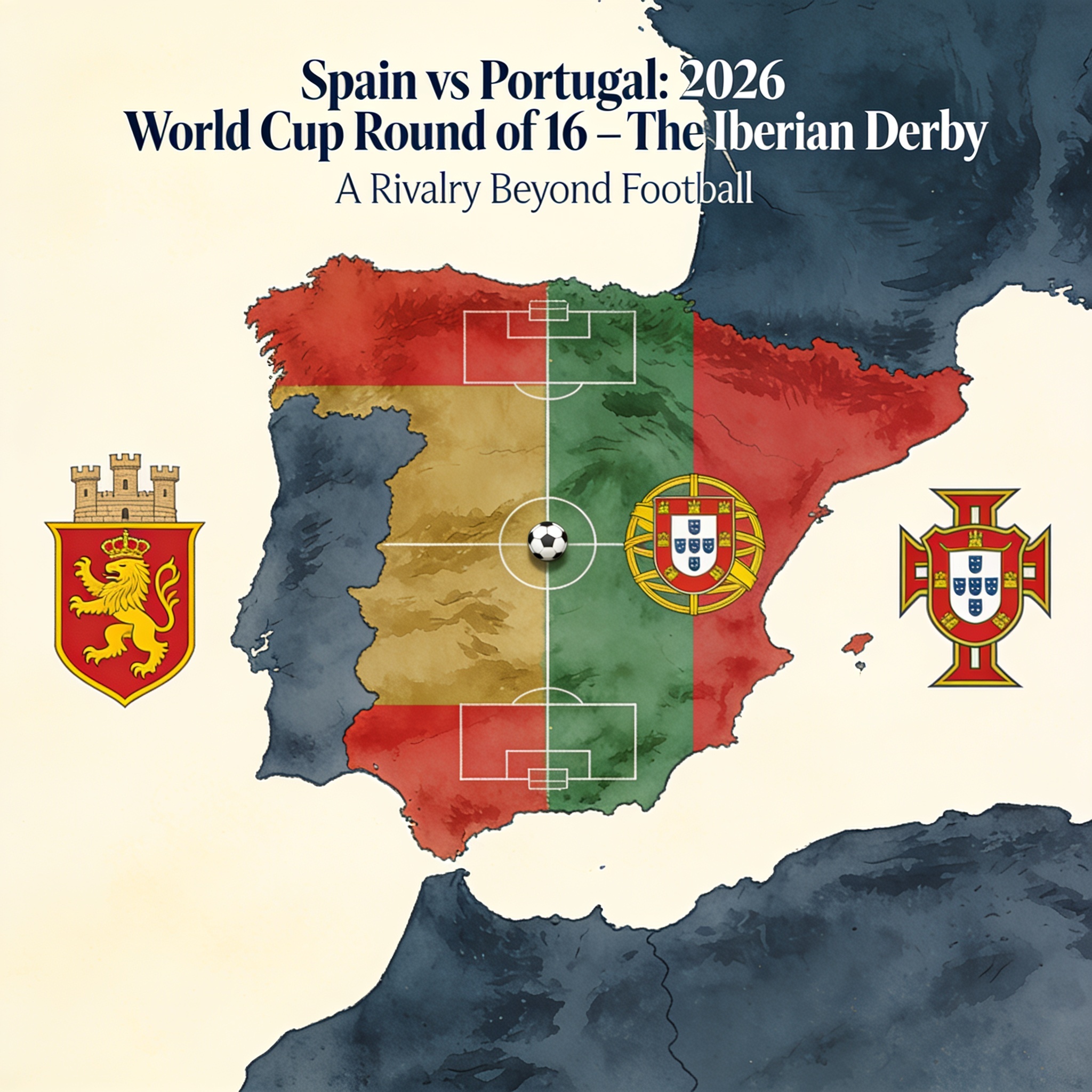 España y Portugal miden fuerzas en una final antes de tiempo — Deportes, ilustración editorial