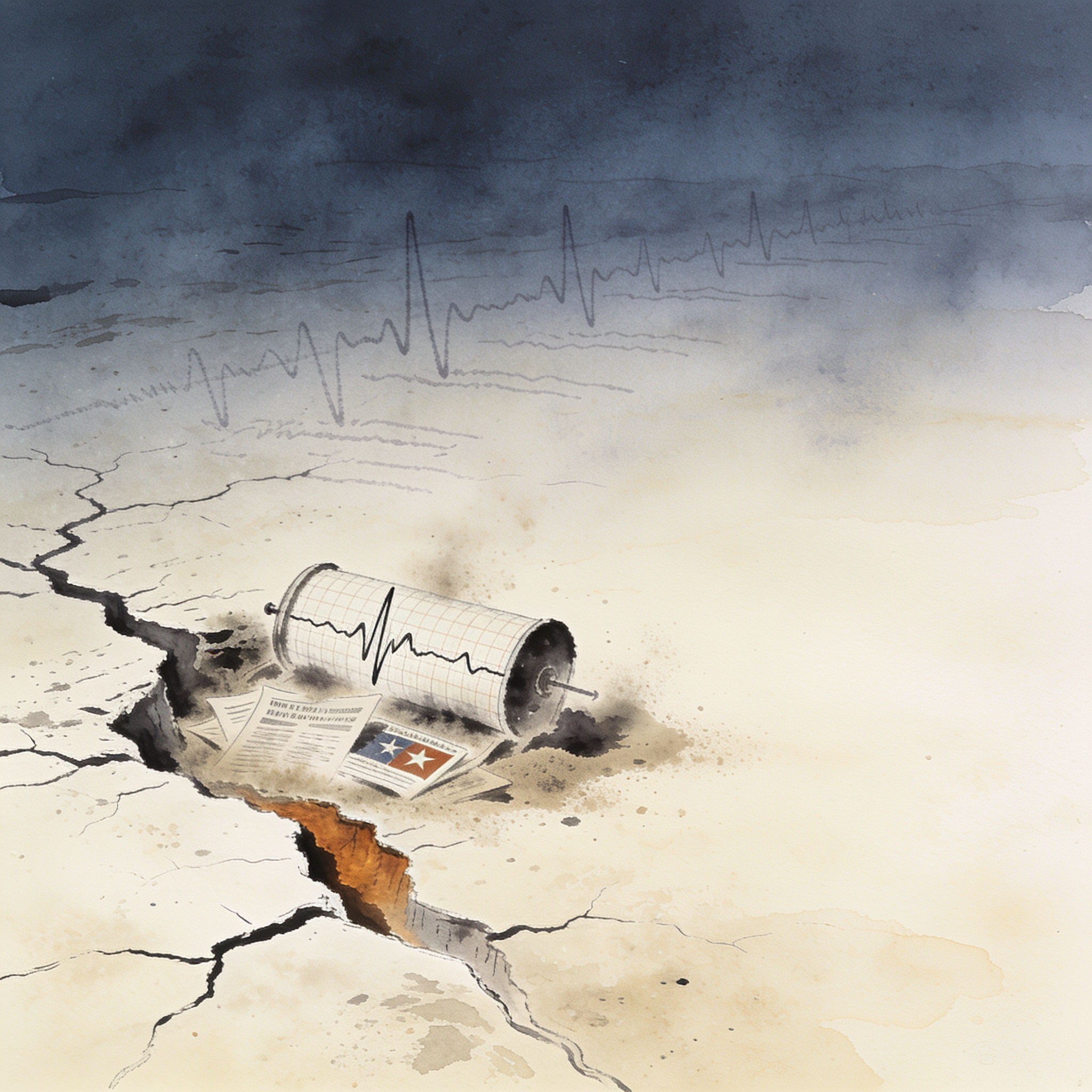 Colombia olvida sus terremotos hasta que la tierra vuelve a hablar — Cultura política, ilustración editorial