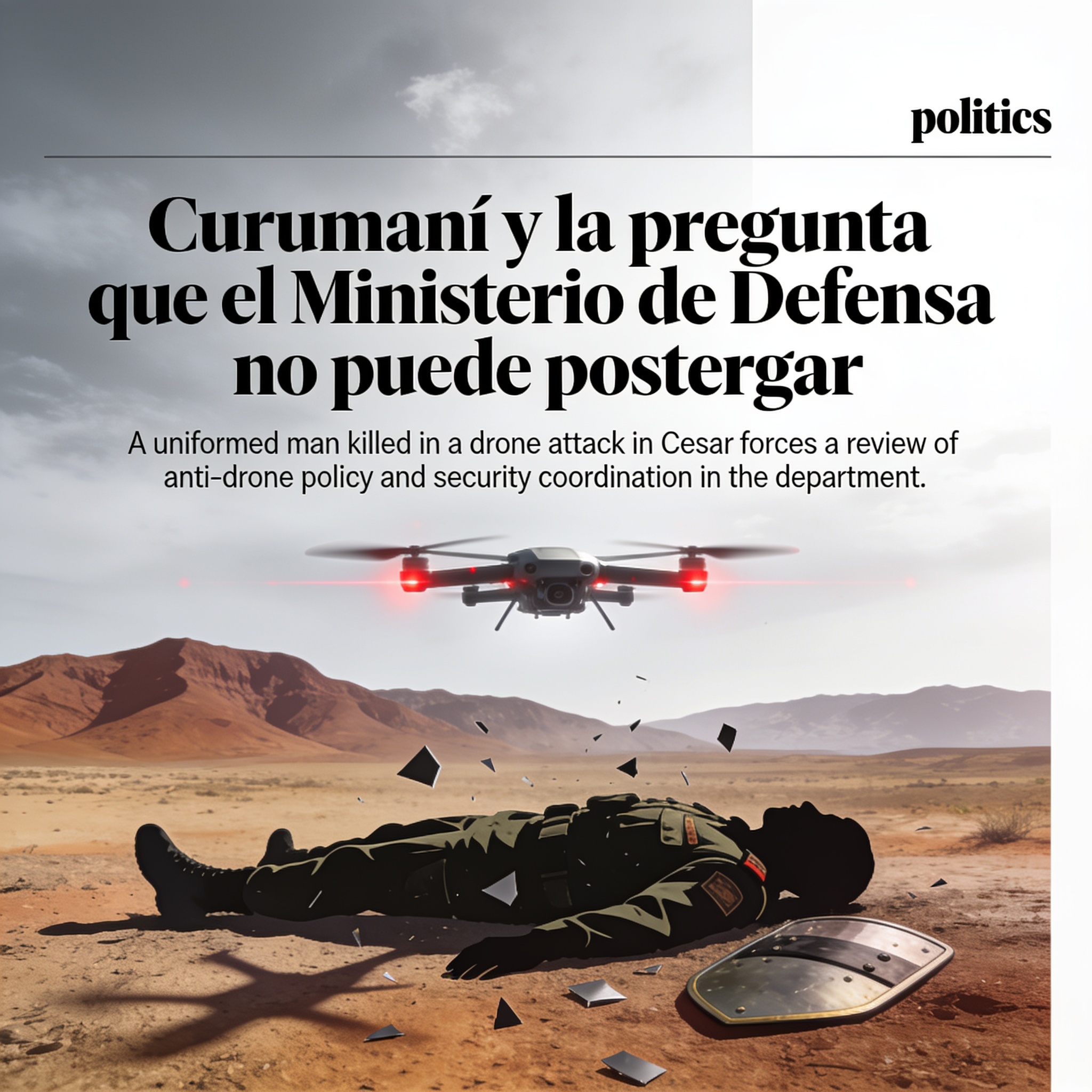 Curumaní y la pregunta que el Ministerio de Defensa no puede postergar — Política, ilustración editorial