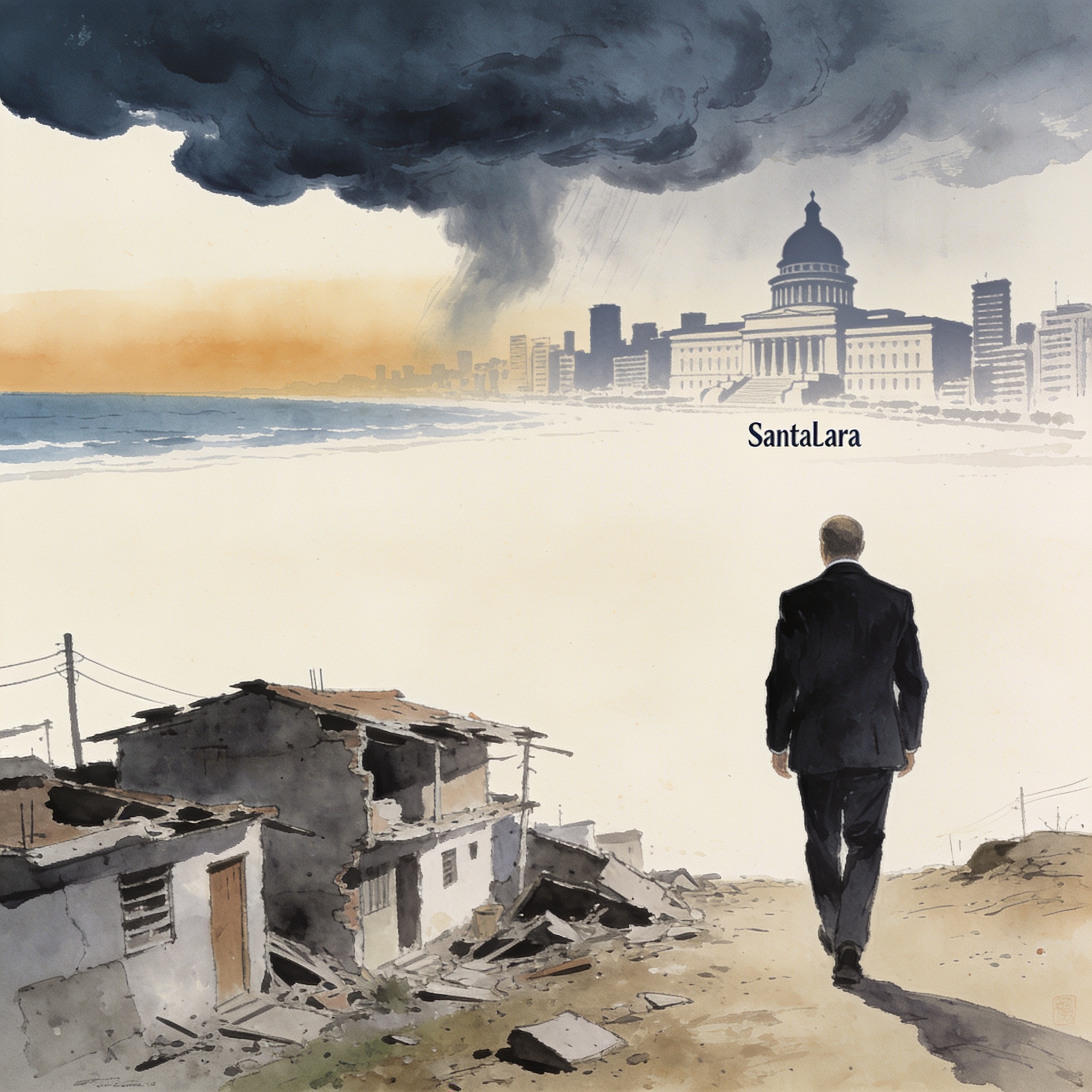 El ministro de Vivienda y la emergencia que se fue a Santa Marta — Política, ilustración editorial