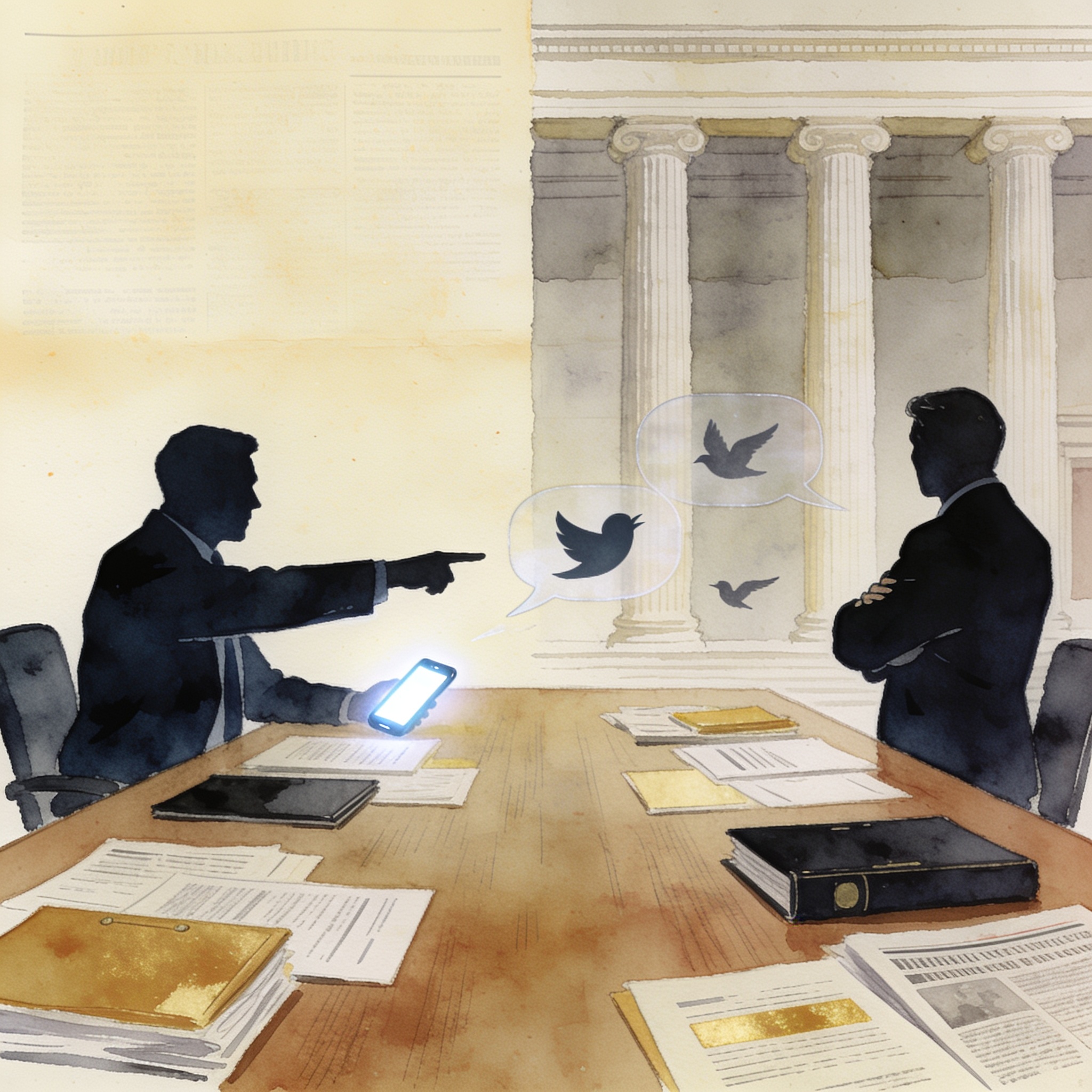 El empalme del Ministerio de Cultura se pelea por Twitter — Política, ilustración editorial