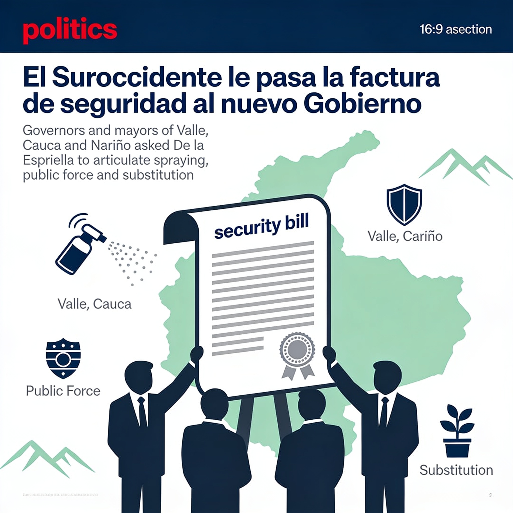 El Suroccidente le pasa la factura de seguridad al nuevo Gobierno — Política, ilustración editorial