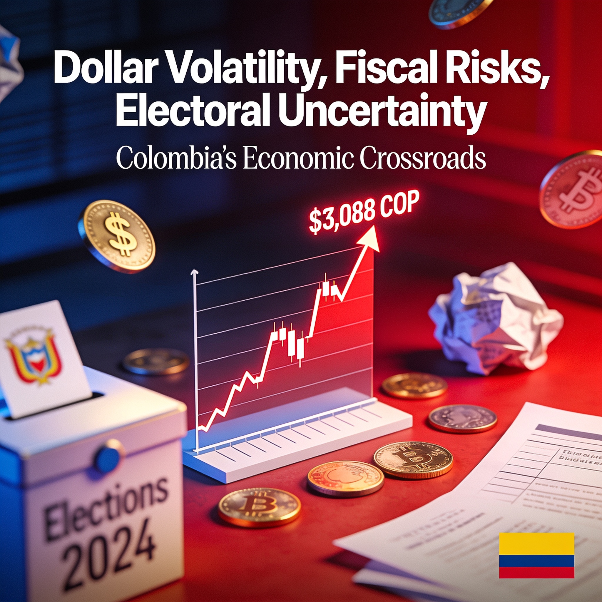La volatilidad del dólar alerta sobre riesgos fiscales y electorales — Mercados, ilustración editorial