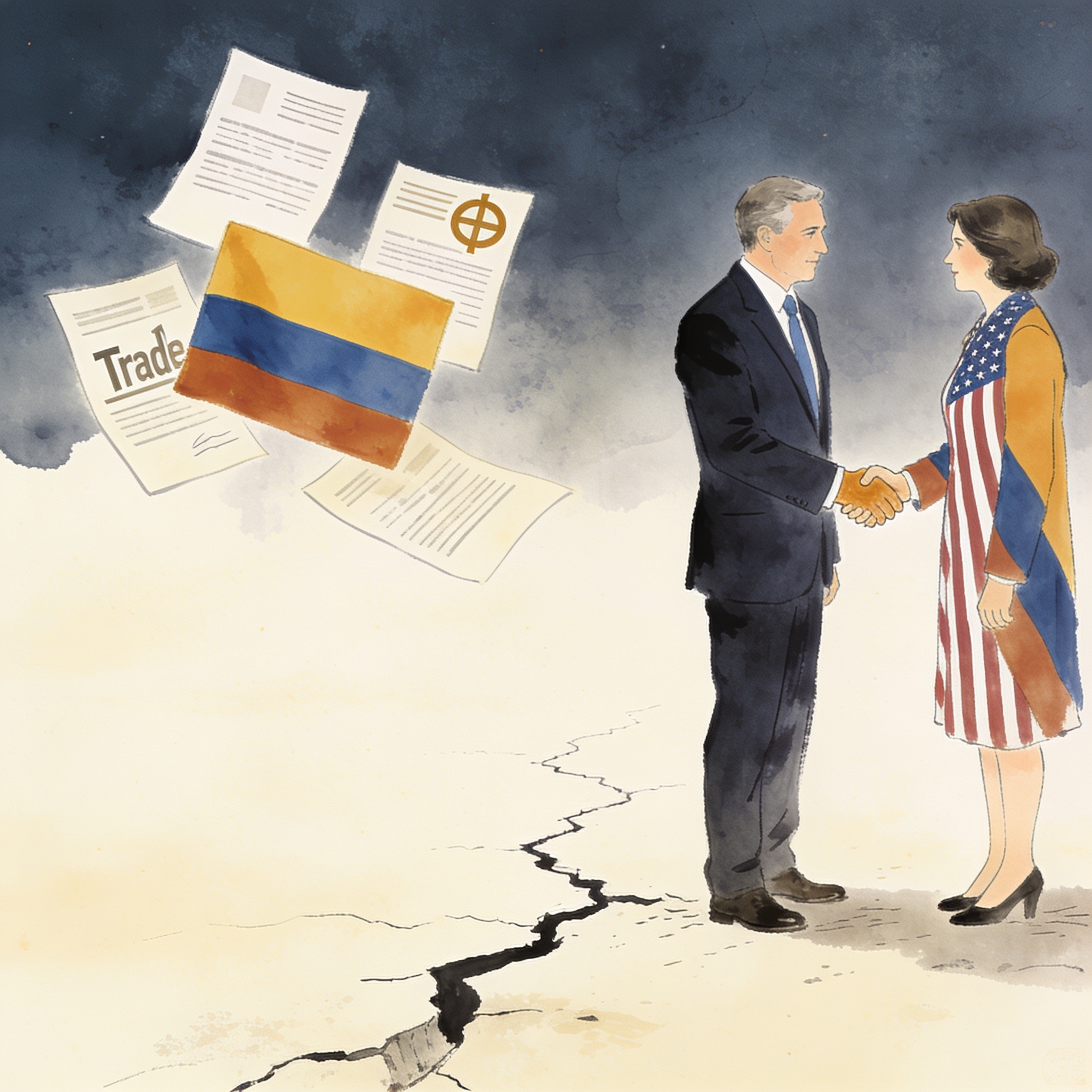 De La Espriella negocia alivio arancelario tras el terremoto — Comercio, ilustración editorial
