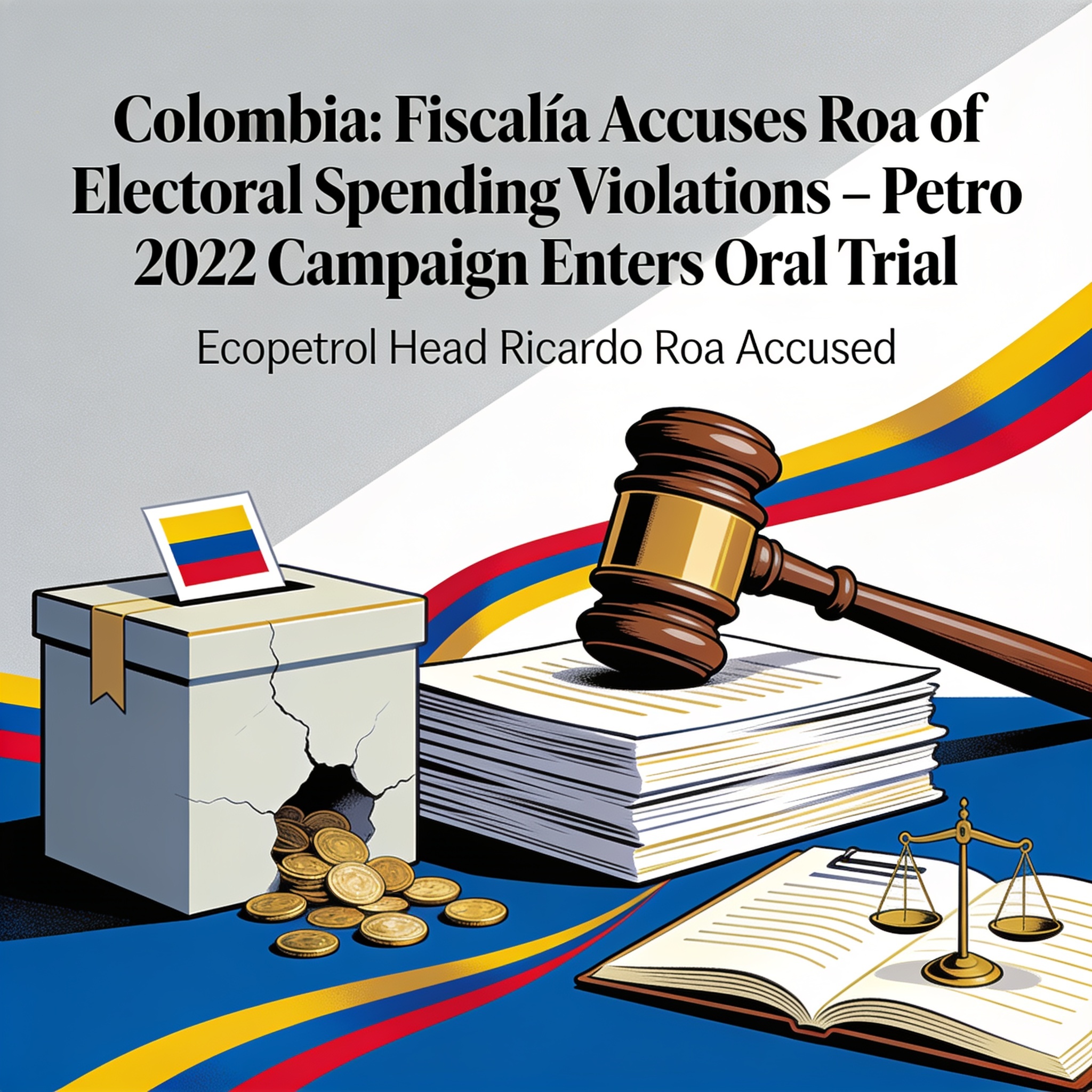 La Fiscalía acusa a Roa y la campaña Petro entra a juicio — Política, ilustración editorial