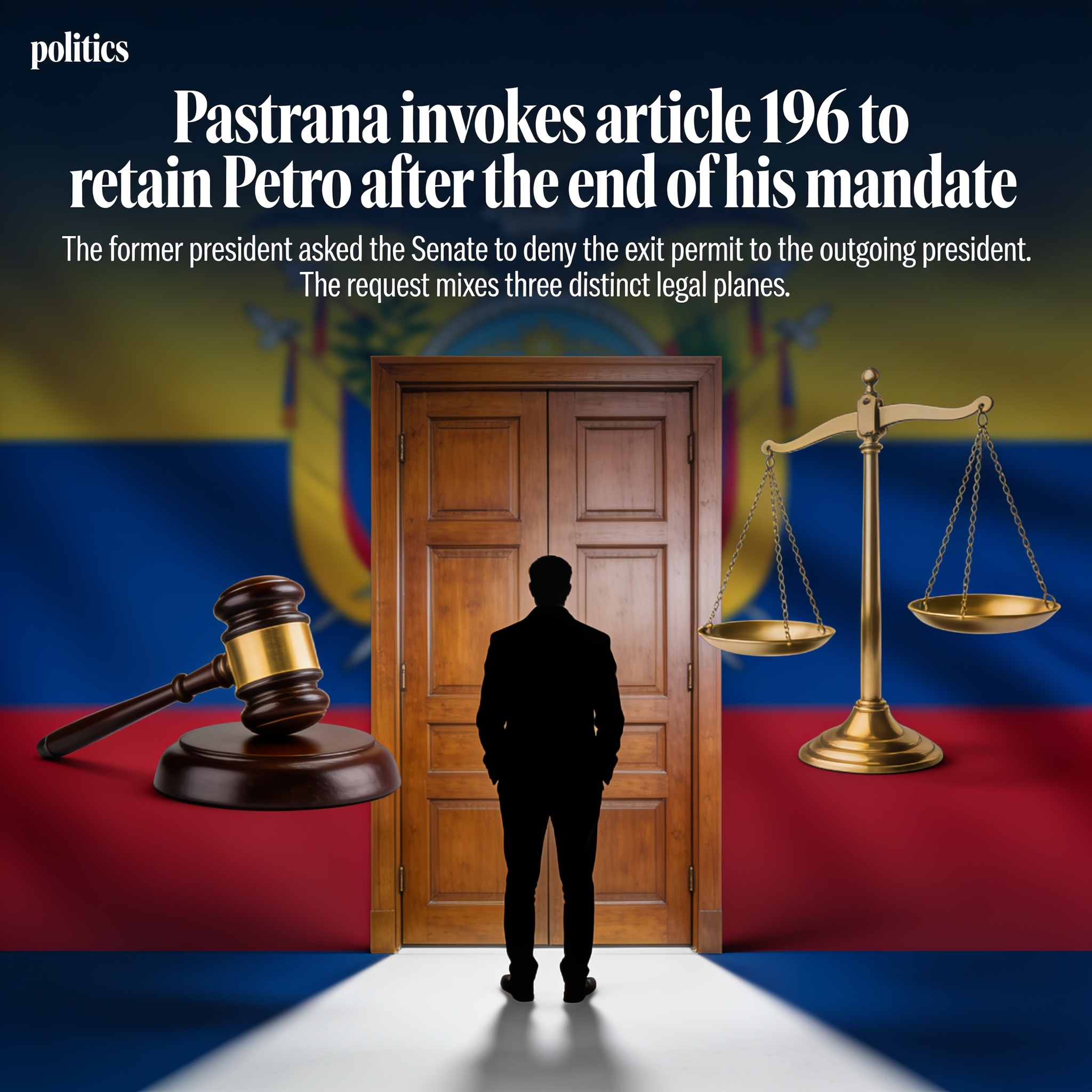Pastrana invoca el artículo 196 para retener a Petro tras el fin de su mandato — Política, ilustración editorial