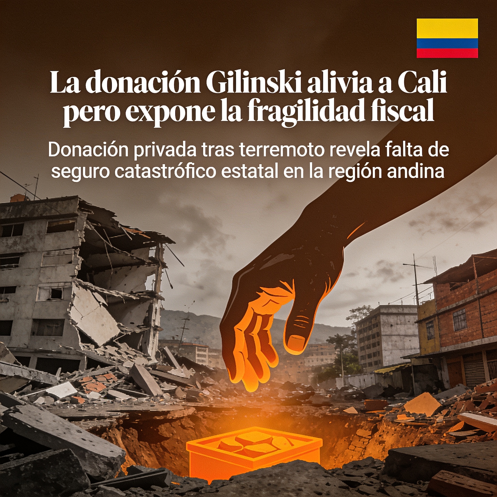 La donación Gilinski alivia a Cali pero expone la fragilidad fiscal — Internacional, ilustración editorial