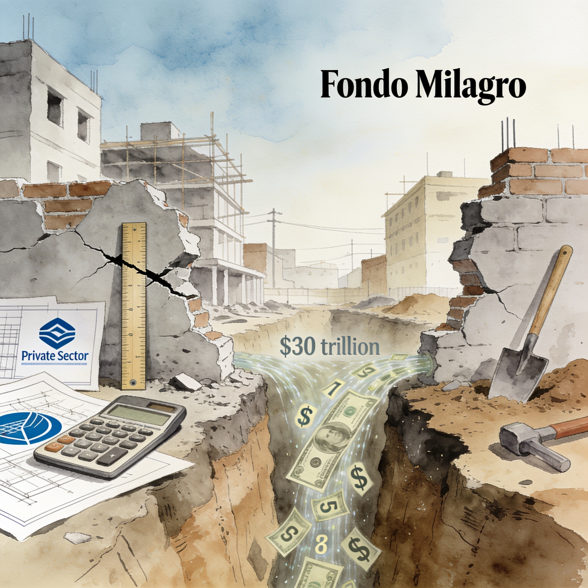 La reconstrucción tras el sismo exige reglas fiscales claras — Mercados, ilustración editorial